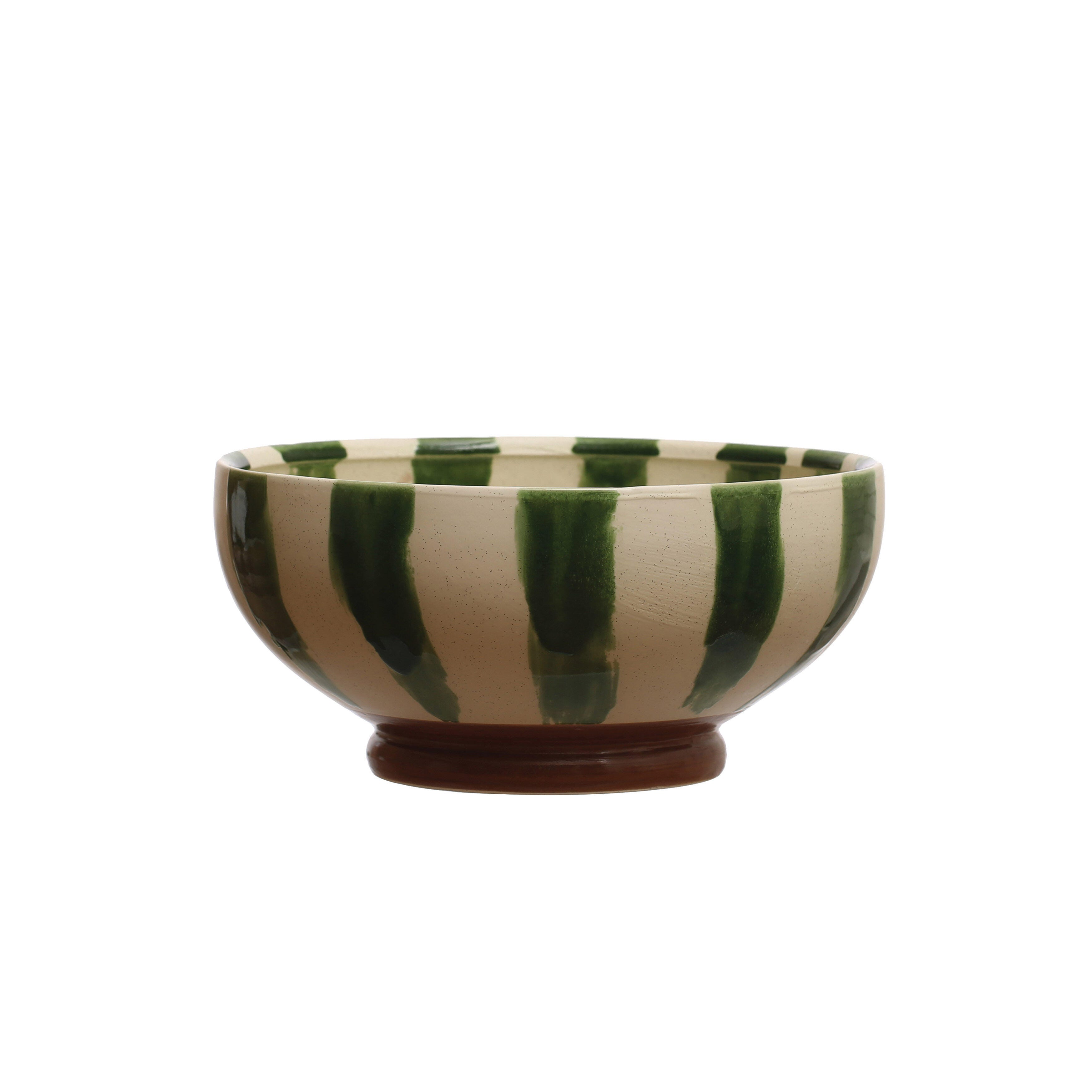 Storied Home Stoneware Footed Bowl with Stripes, , large