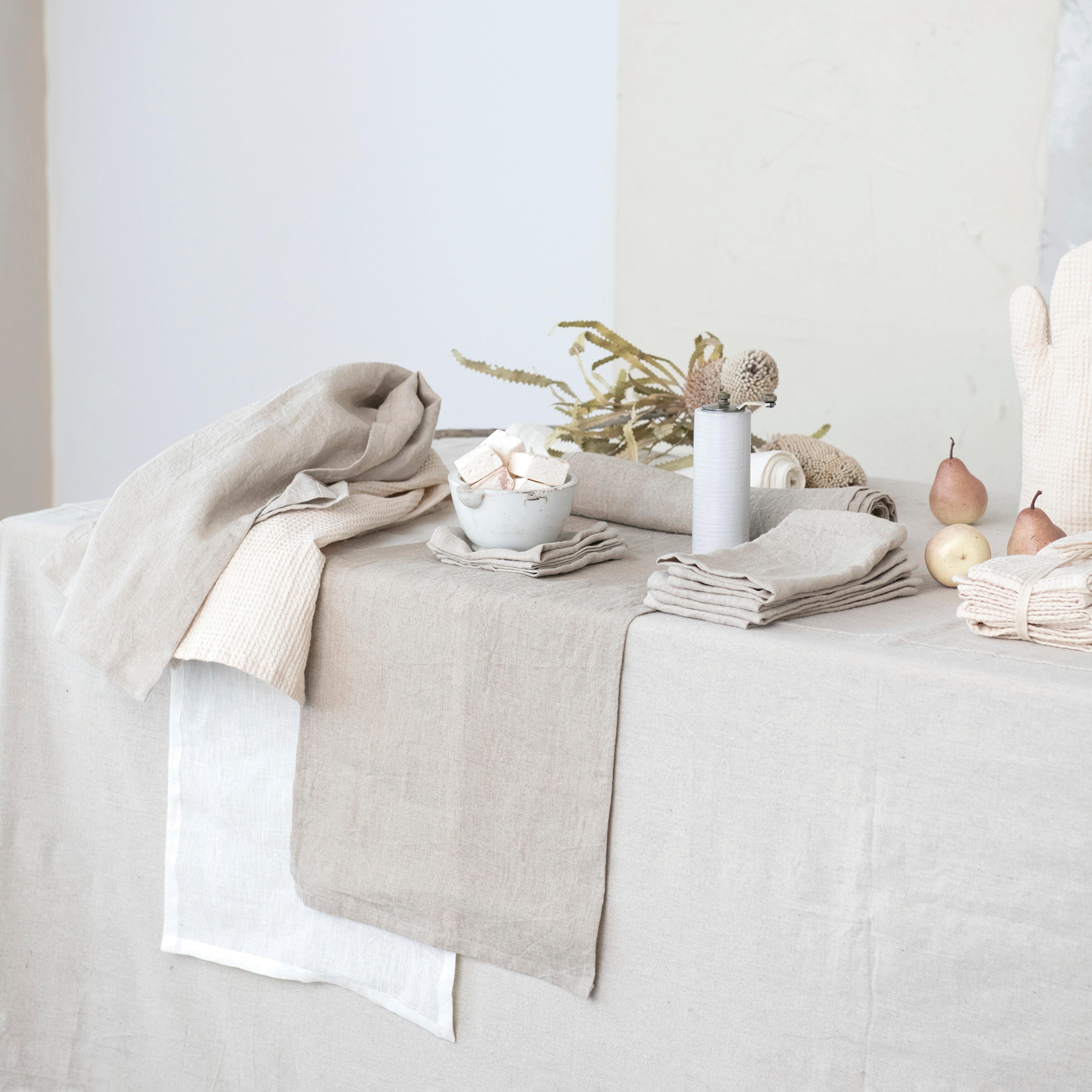 Storied Home Stonewashed Linen Table Runner, , large