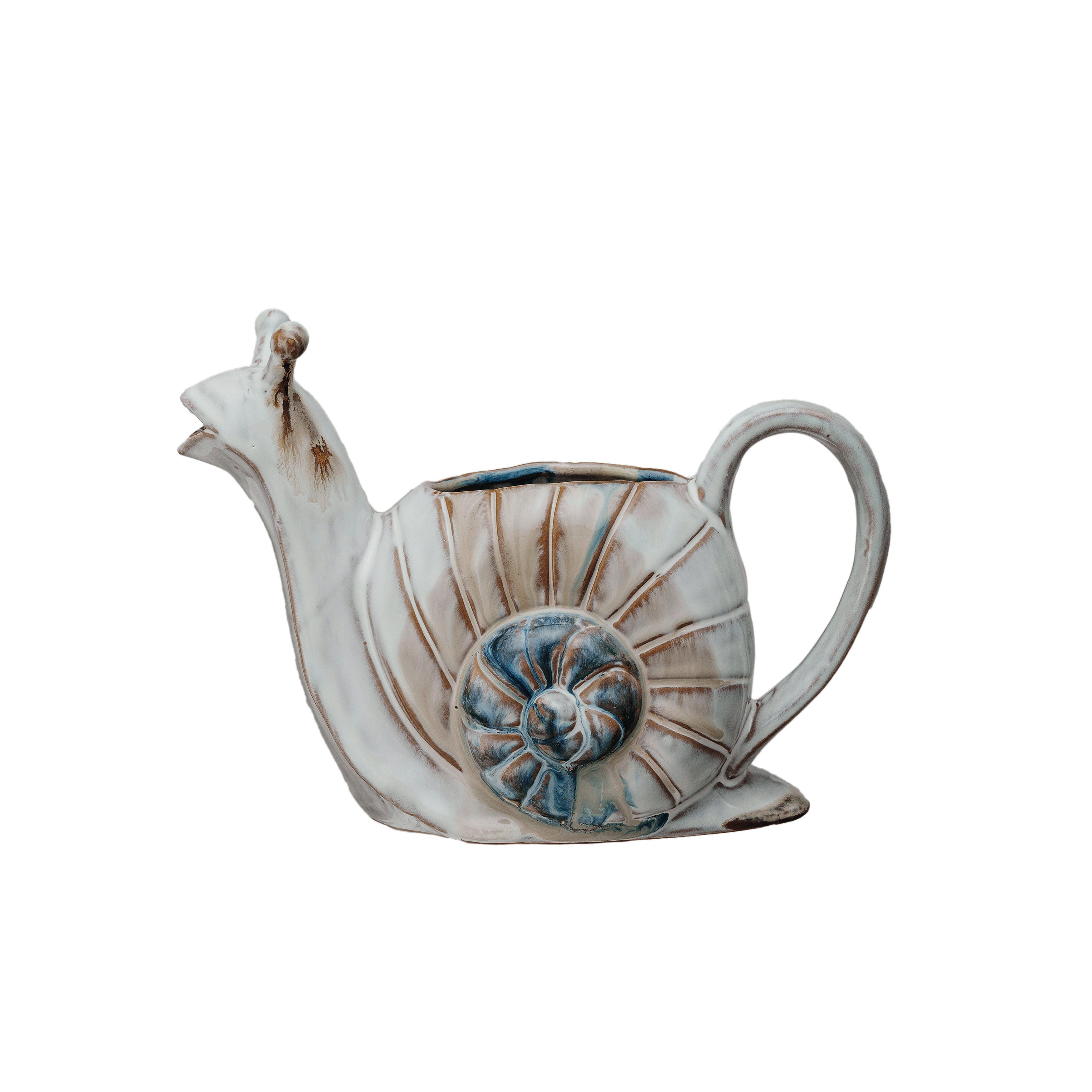 Storied Home Stoneware Snail Shaped Watering Can, , large