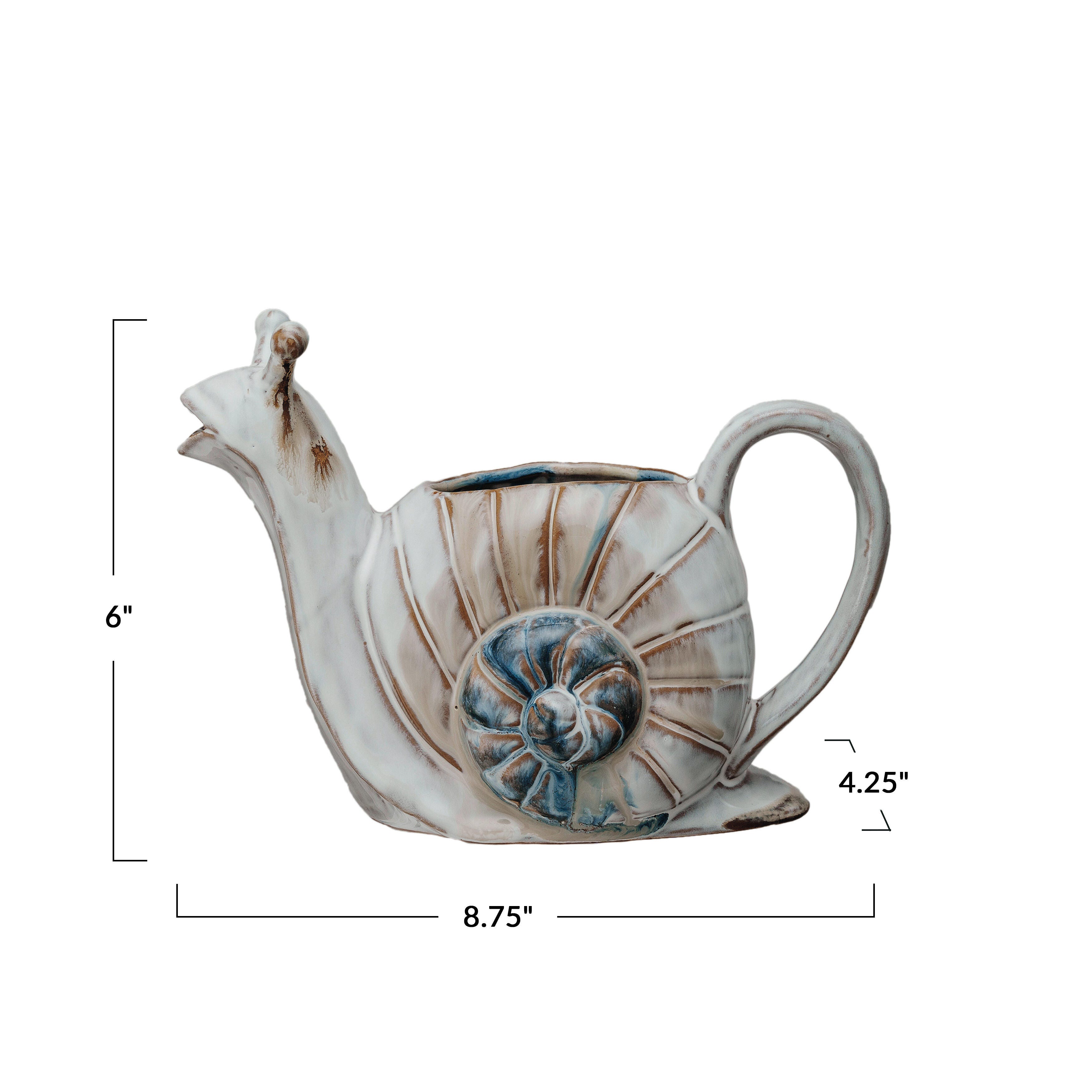 Storied Home Stoneware Snail Shaped Watering Can, , large