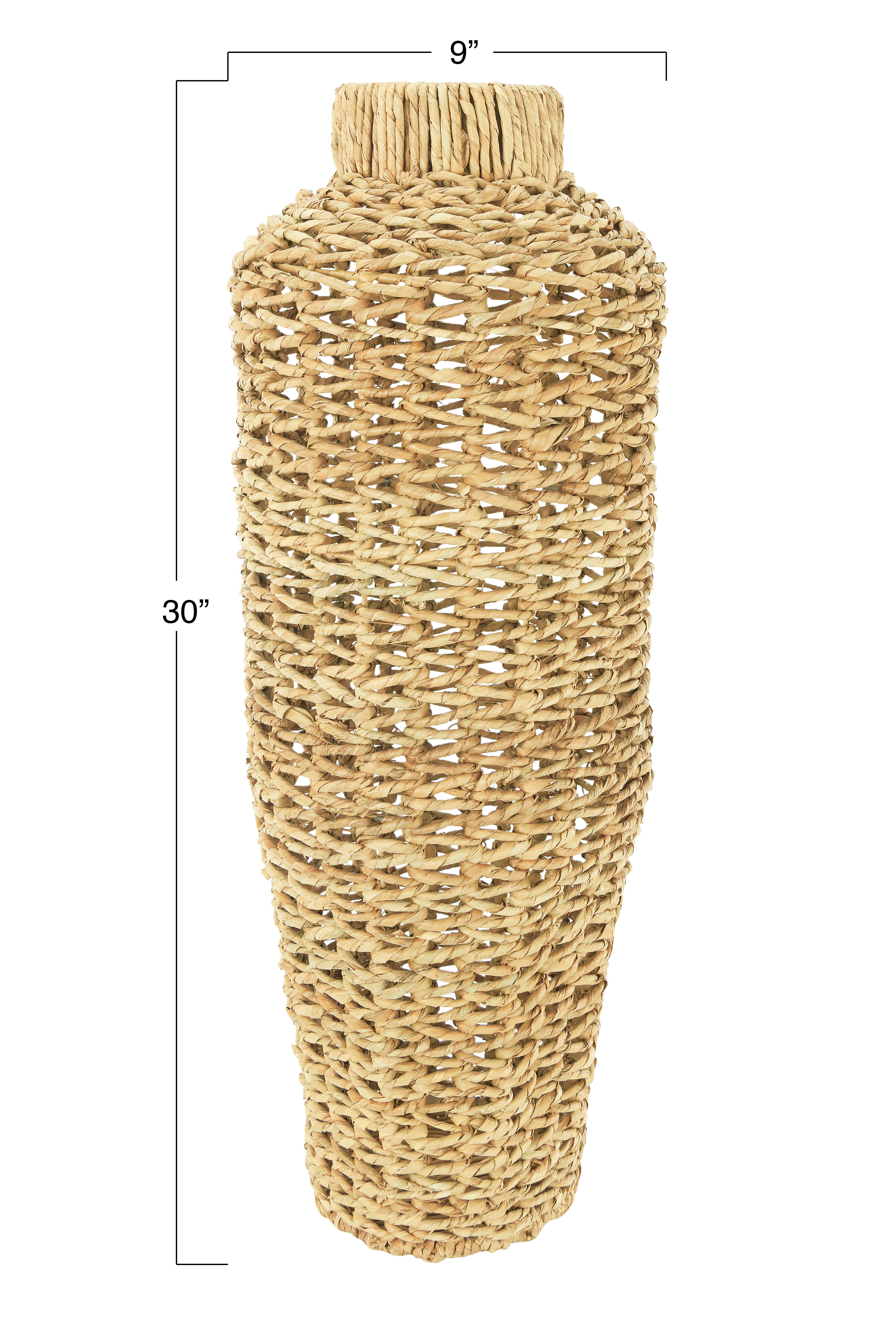 Storied Home Rattan 30" Handwoven Floor Vase, Natural, large