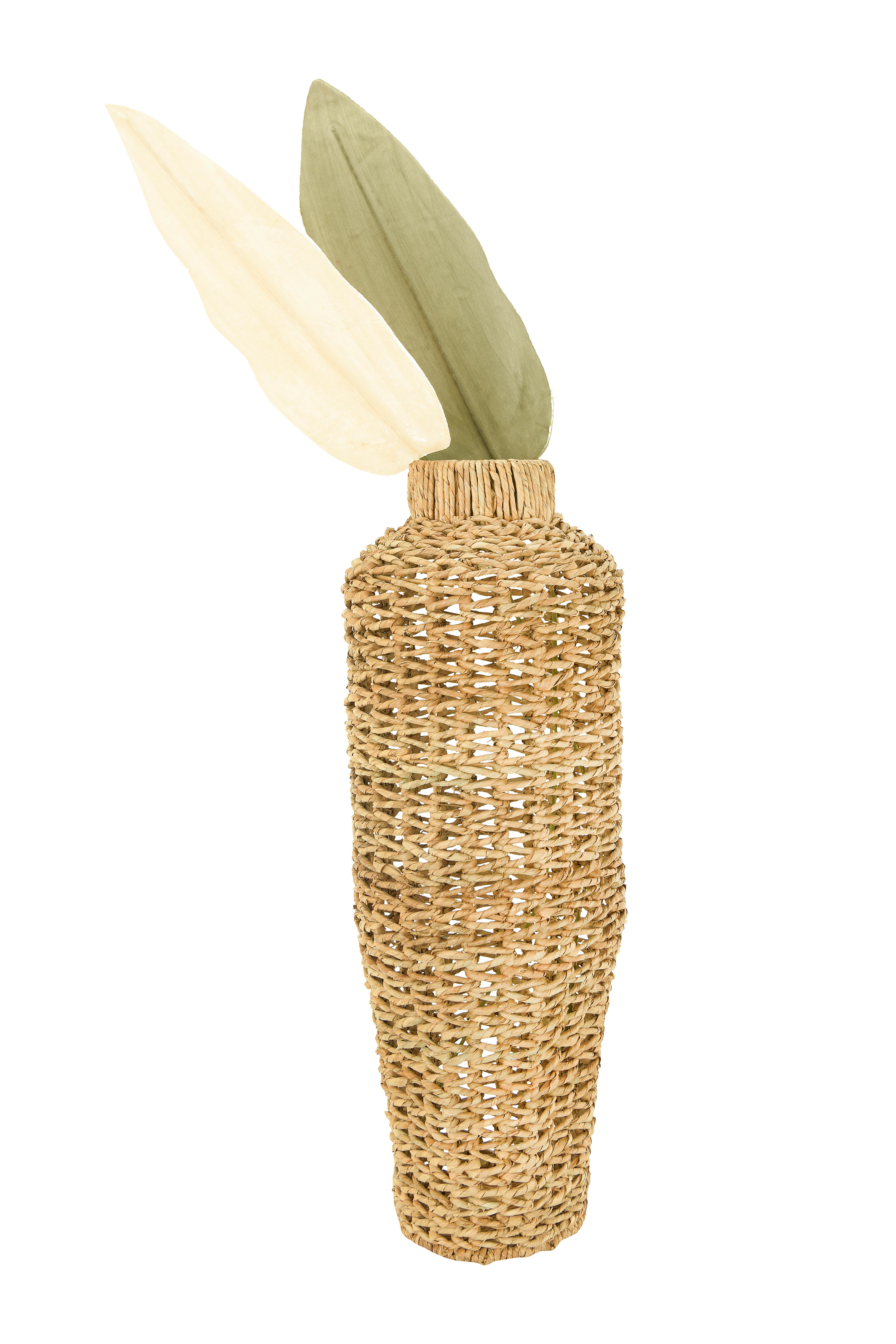 Storied Home Rattan 30" Handwoven Floor Vase, Natural, large