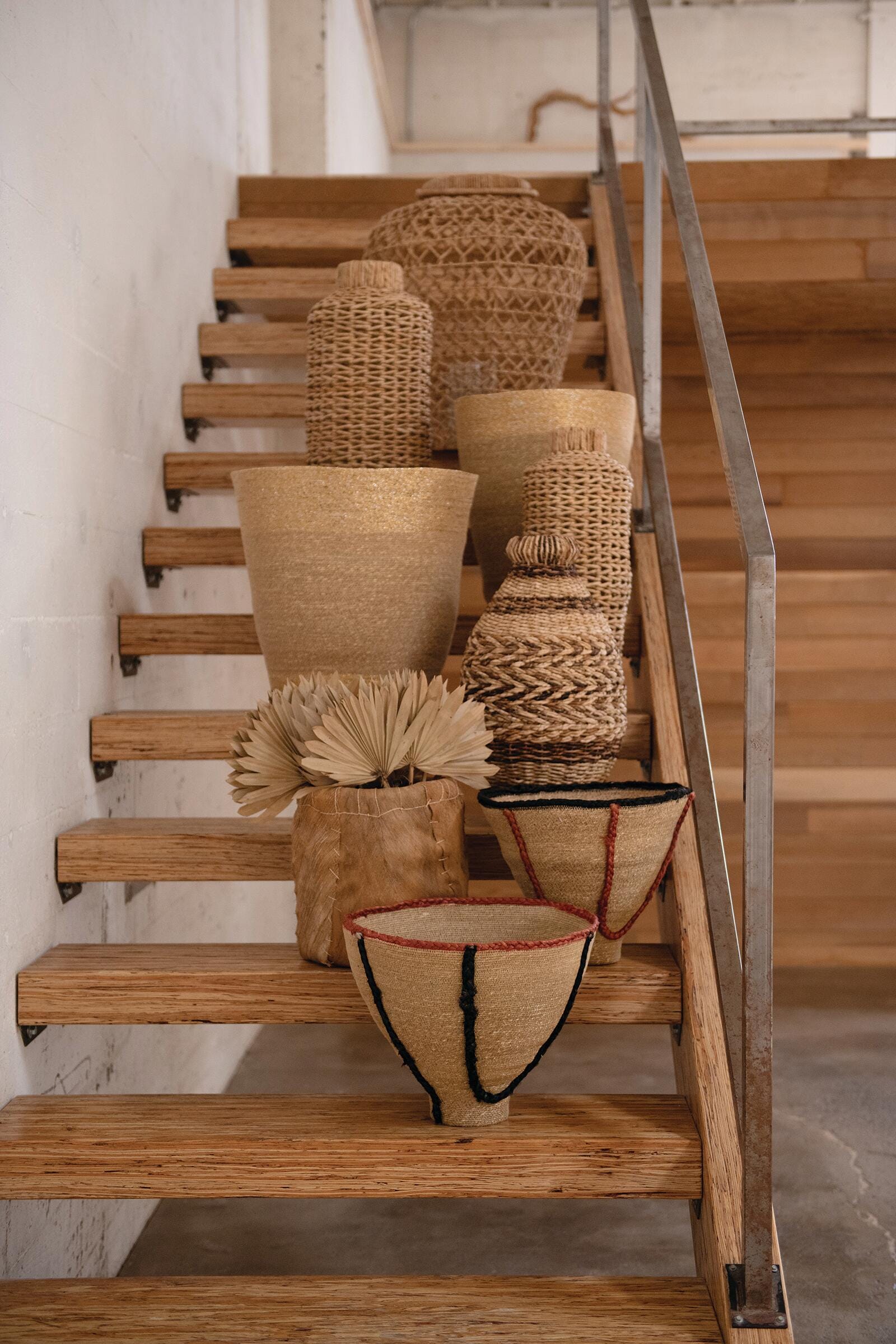 Storied Home Rattan 30" Handwoven Floor Vase, Natural, large