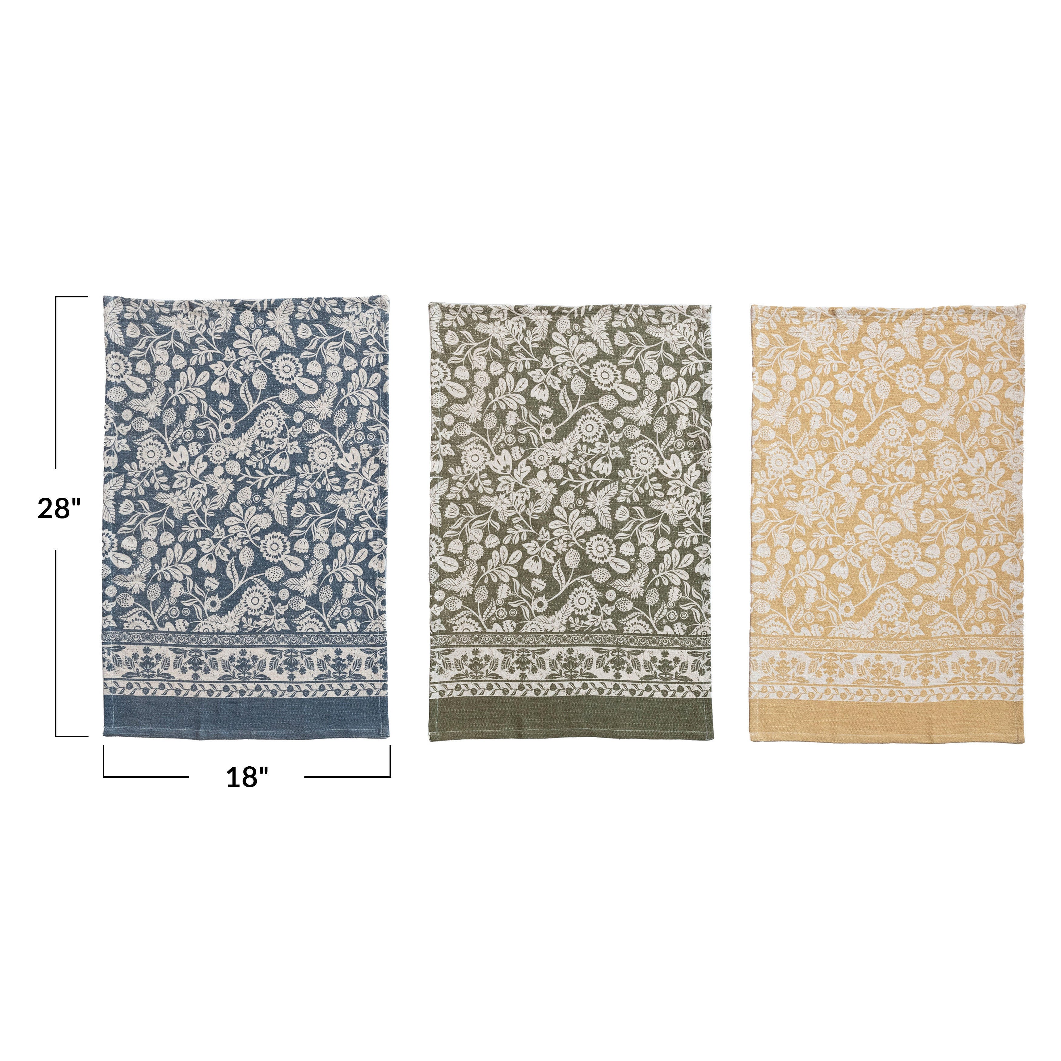 Storied Home Blossom Cotton Tea Towel Set of 3, , large