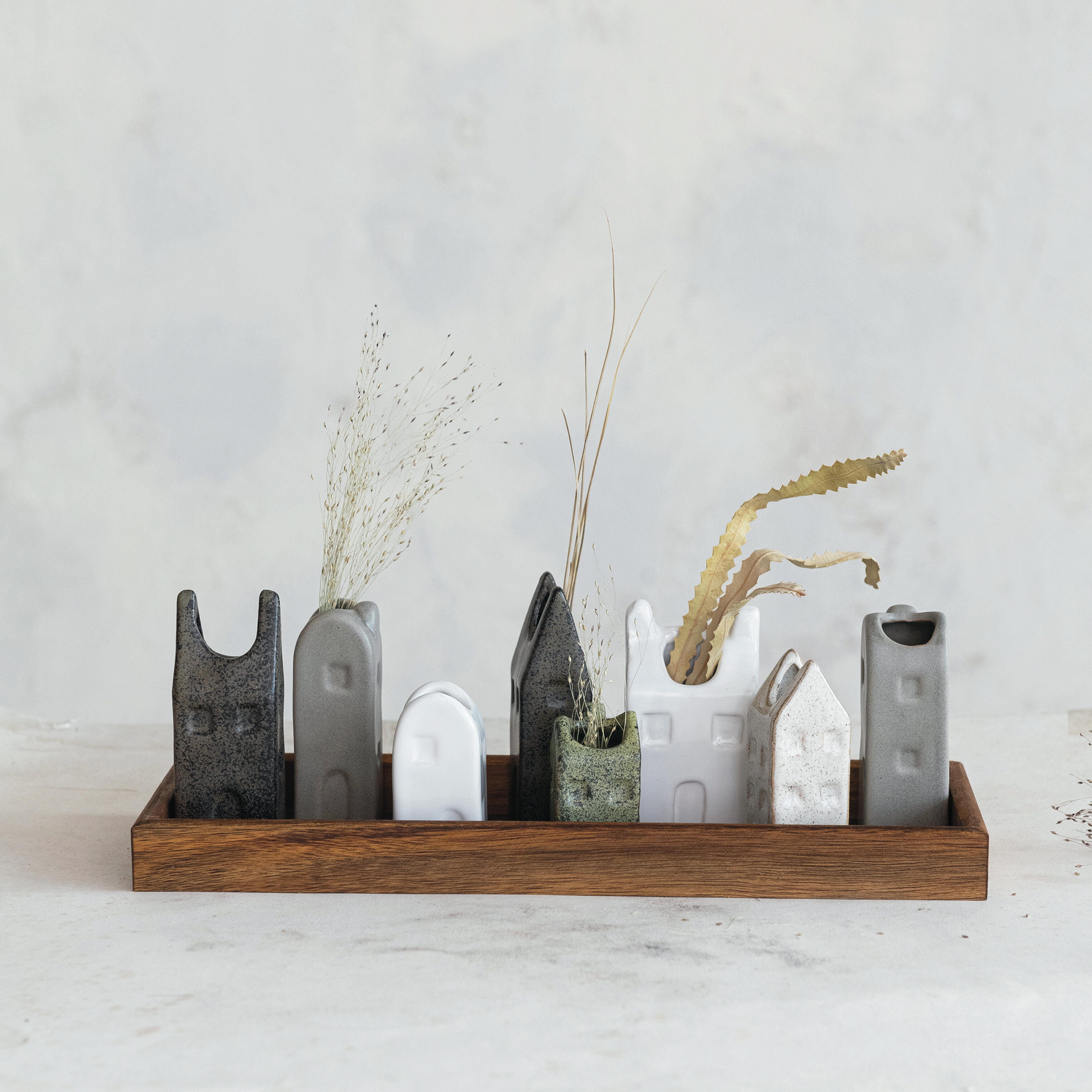 Storied Home Stoneware House-Shaped Vase Set, , large