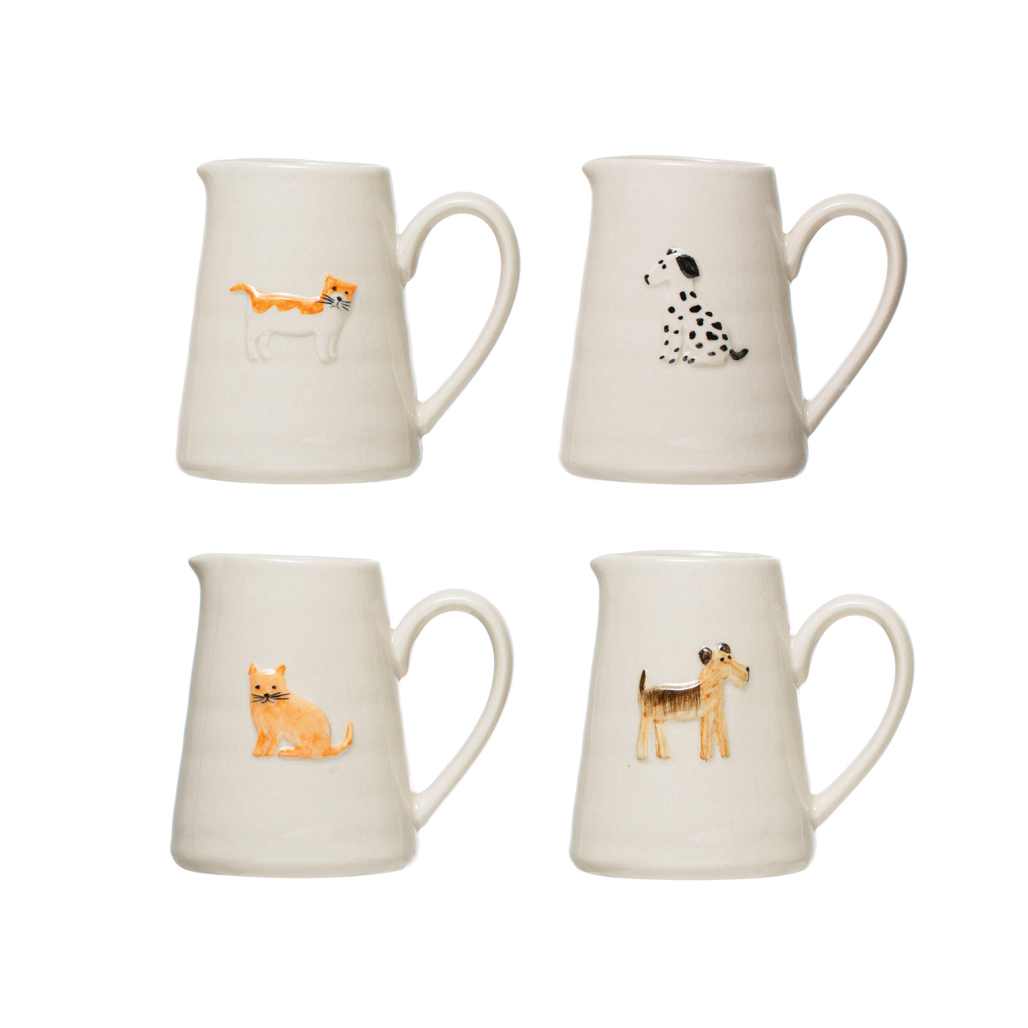 Storied Home Embossed Cat and Dog Design Pitchers Set of 4, , large