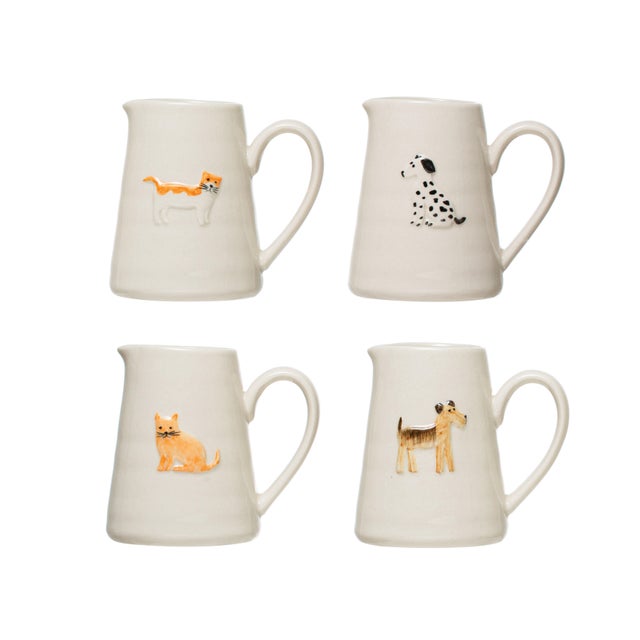 Storied Home Embossed Cat and Dog Design Pitchers Set of 4
