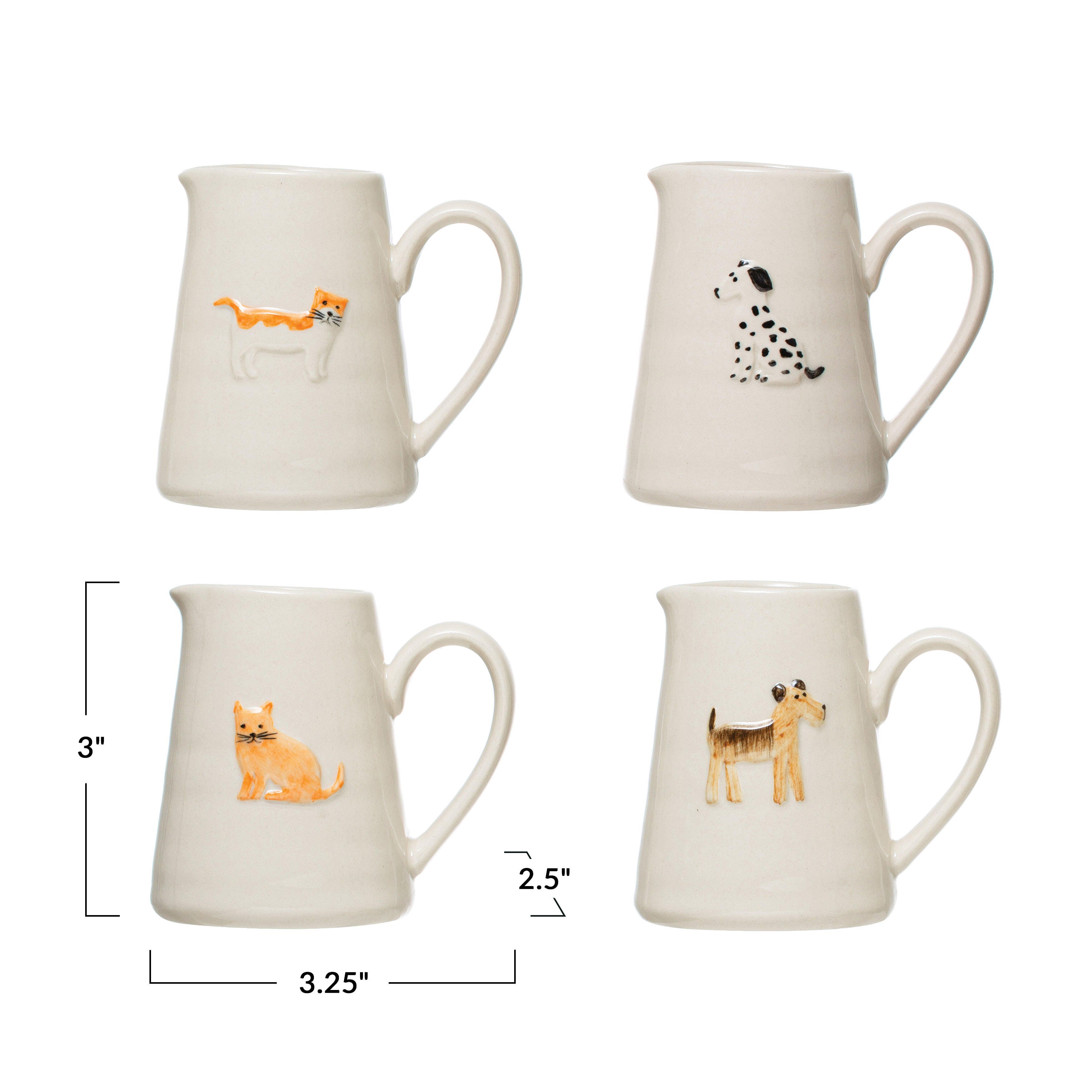 Storied Home Embossed Cat and Dog Design Pitchers Set of 4, , large