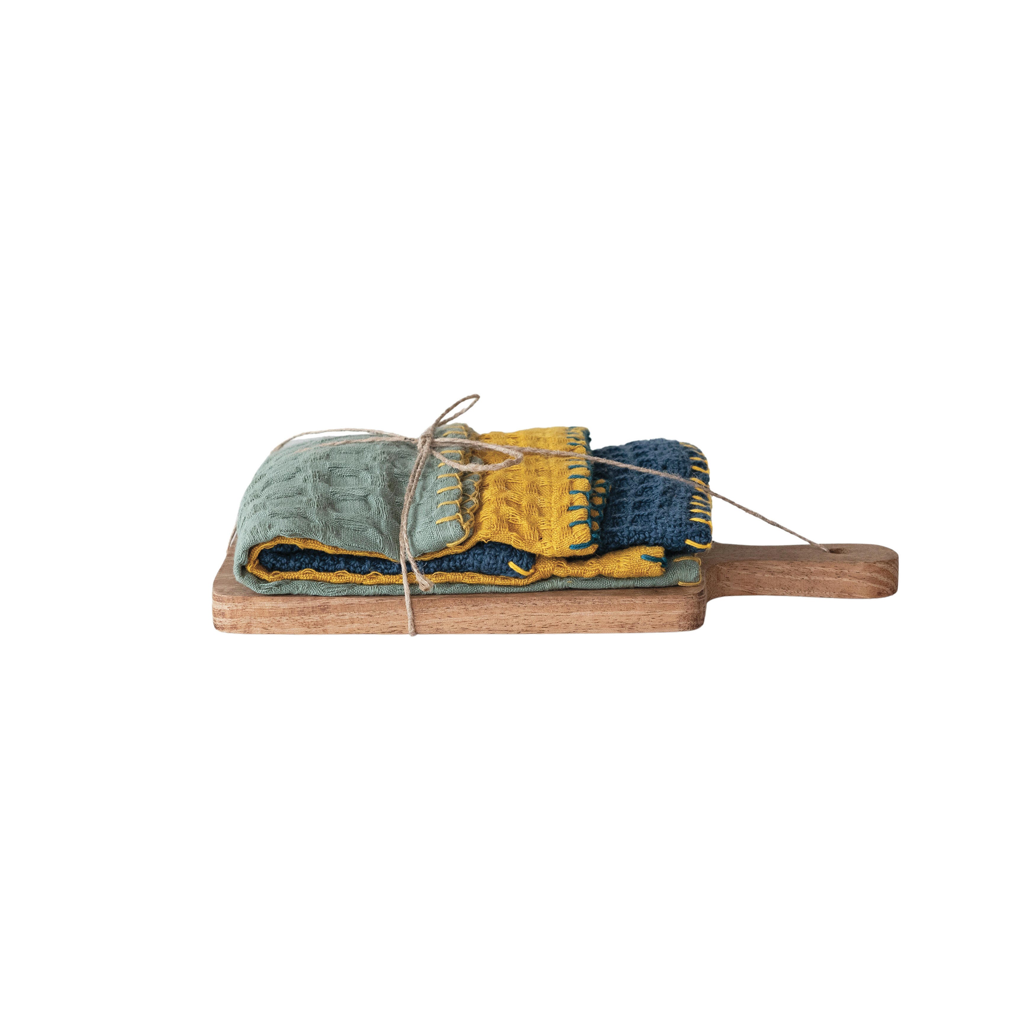 Storied Home Waffle Dishcloth with Board Set of 3, , large