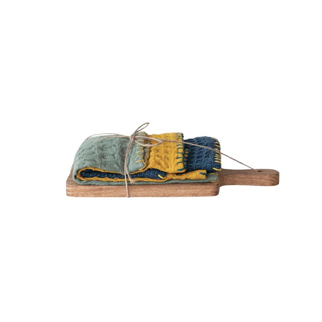 Storied Home Waffle Dishcloth with Board Set of 3