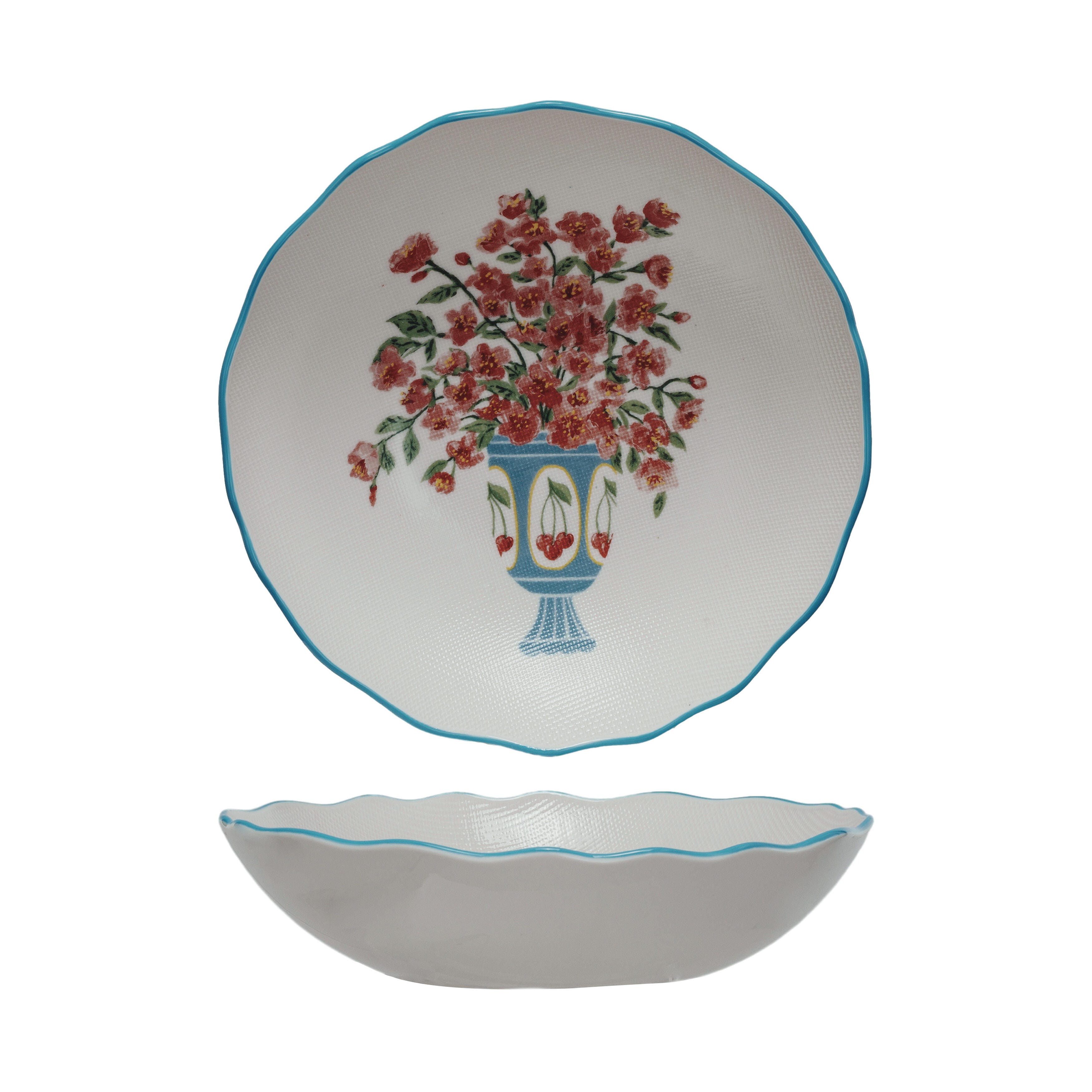 Storied Home Stoneware Country Garden Salad Bowl, , large