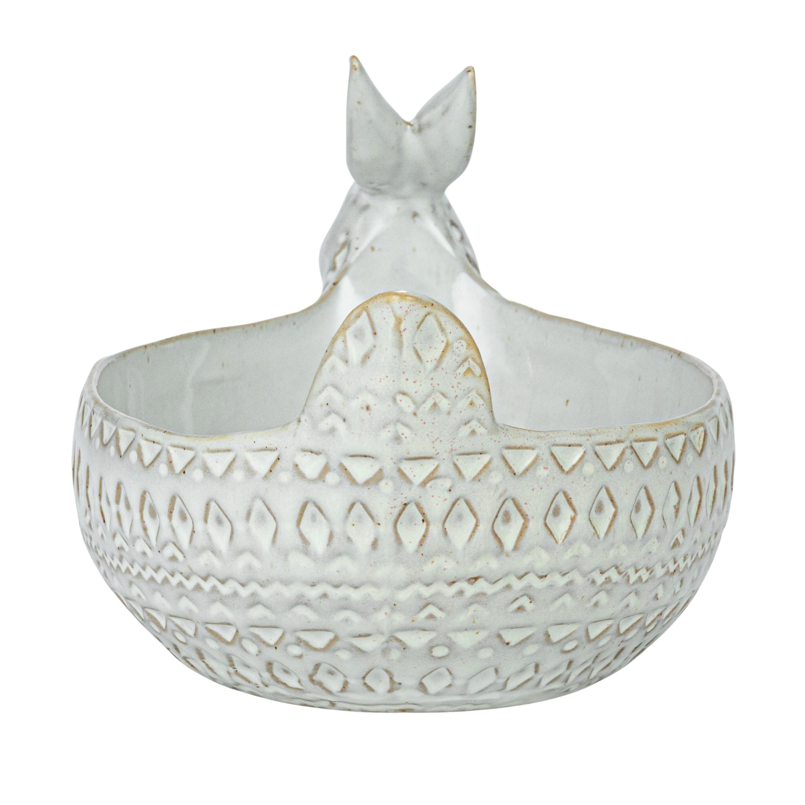 Storied Home Debossed Stoneware Rabbit Bowl Set of 2, , large