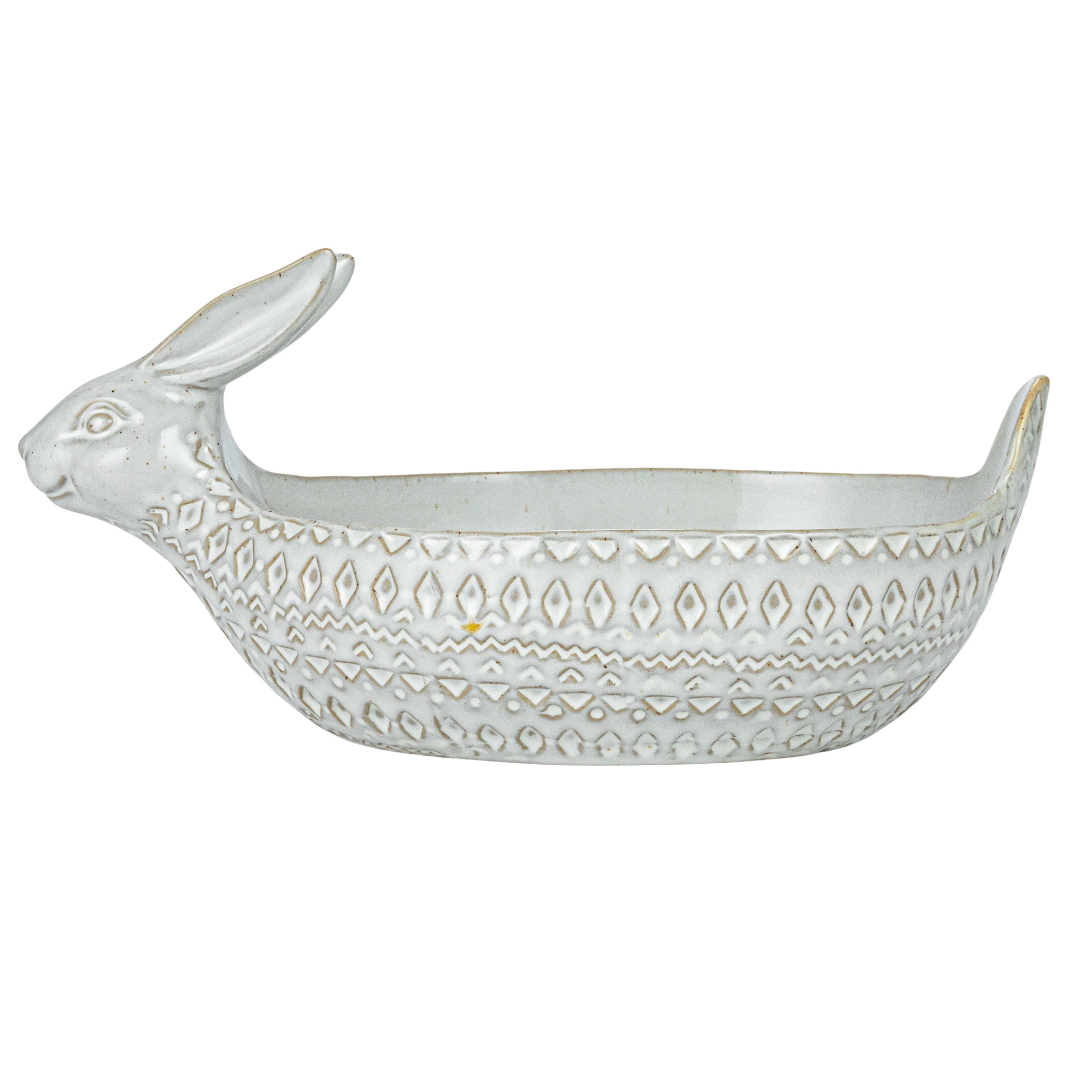 Storied Home Debossed Stoneware Rabbit Bowl Set of 2, , large