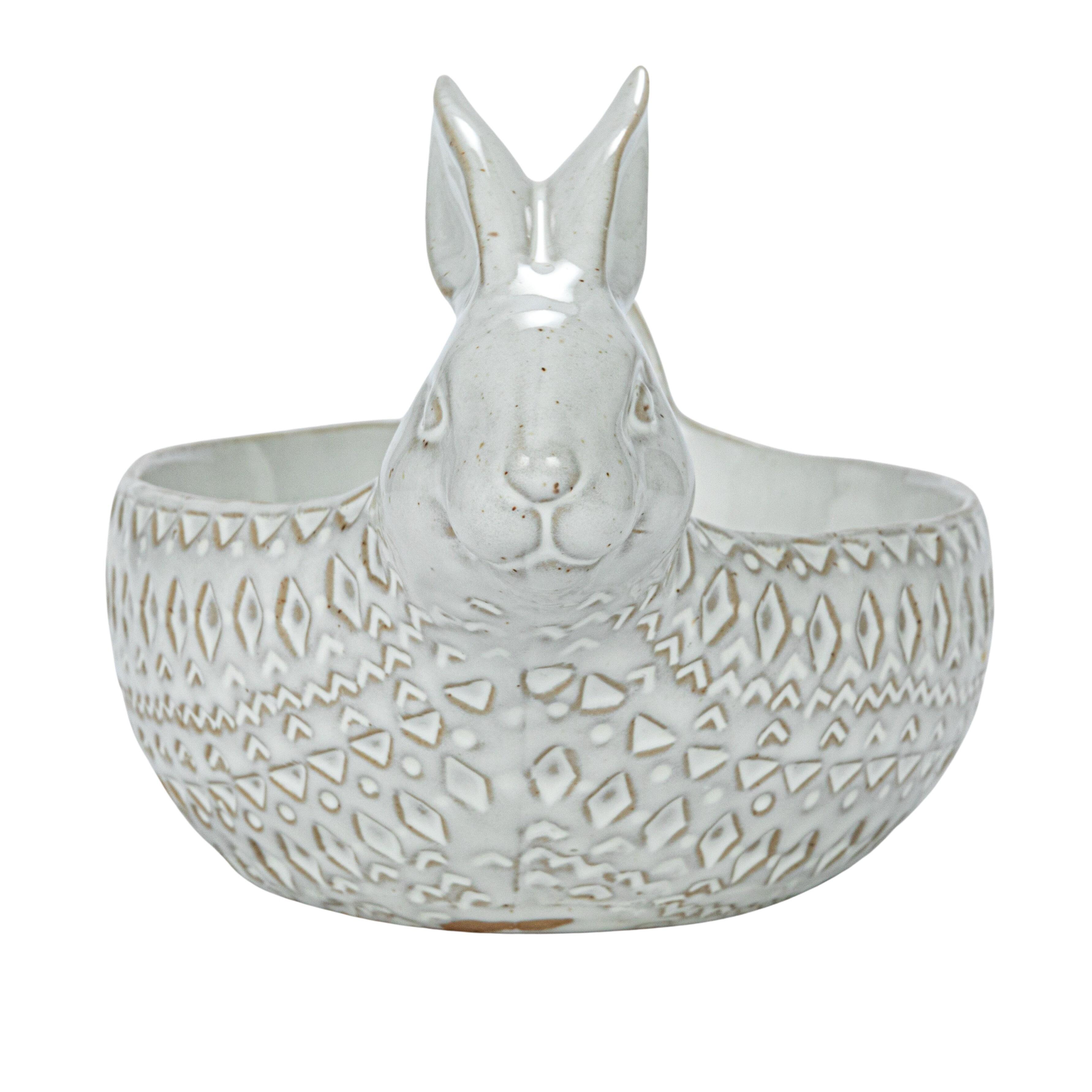 Storied Home Debossed Stoneware Rabbit Bowl Set of 2, , large