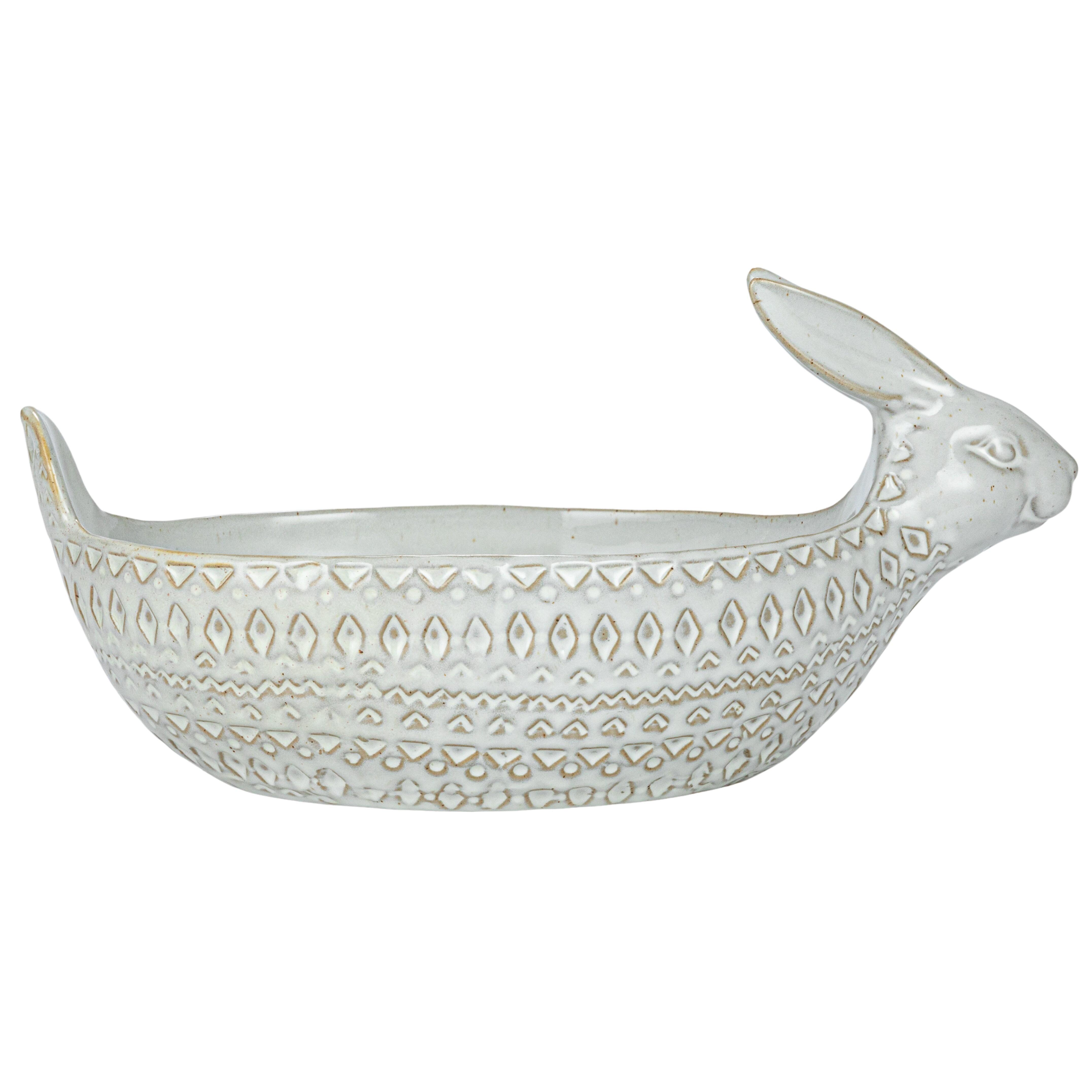 Storied Home Debossed Stoneware Rabbit Bowl Set of 2, , large