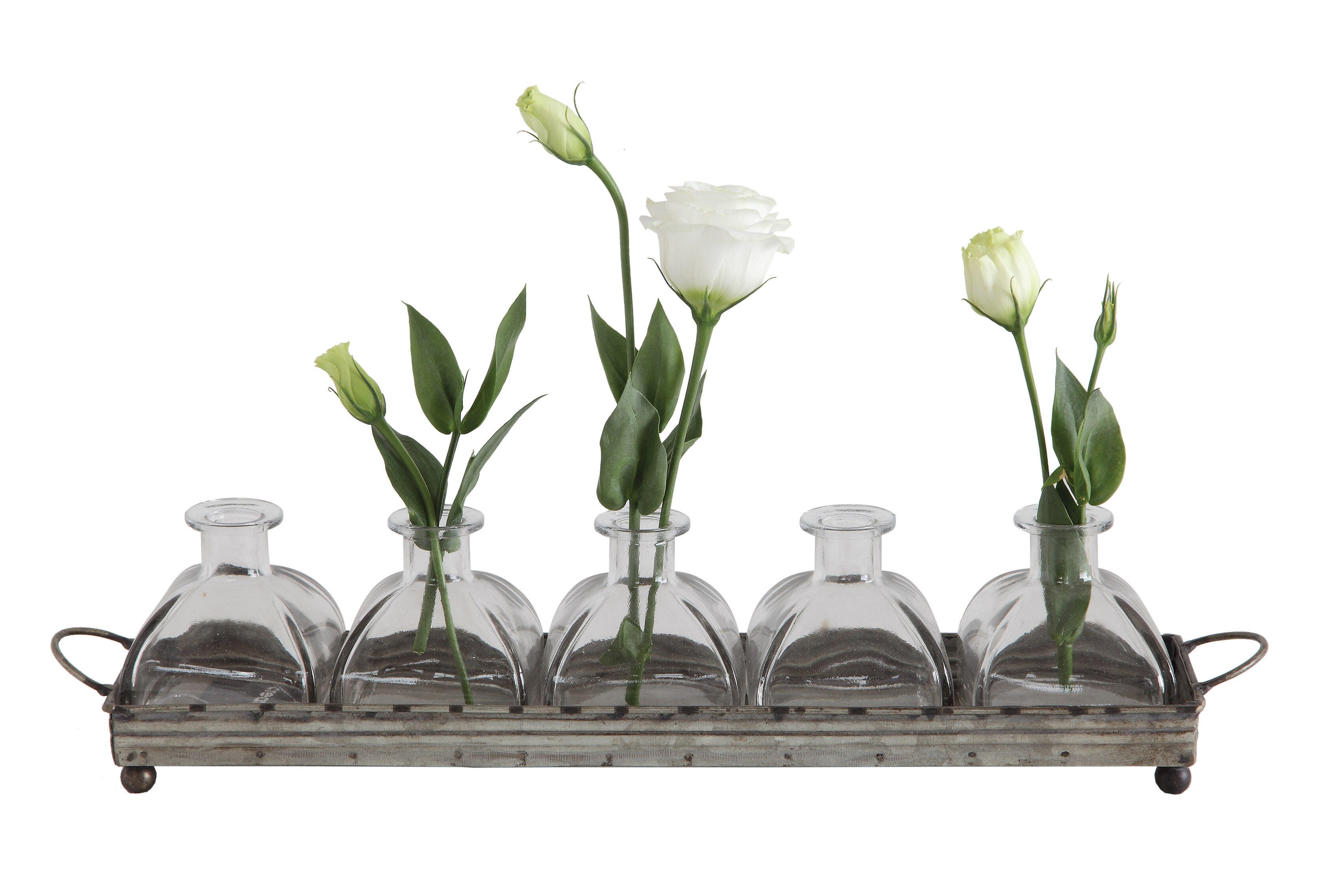 Storied Home Decorative Tray with Handles and 5-Piece Glass Vases, , large