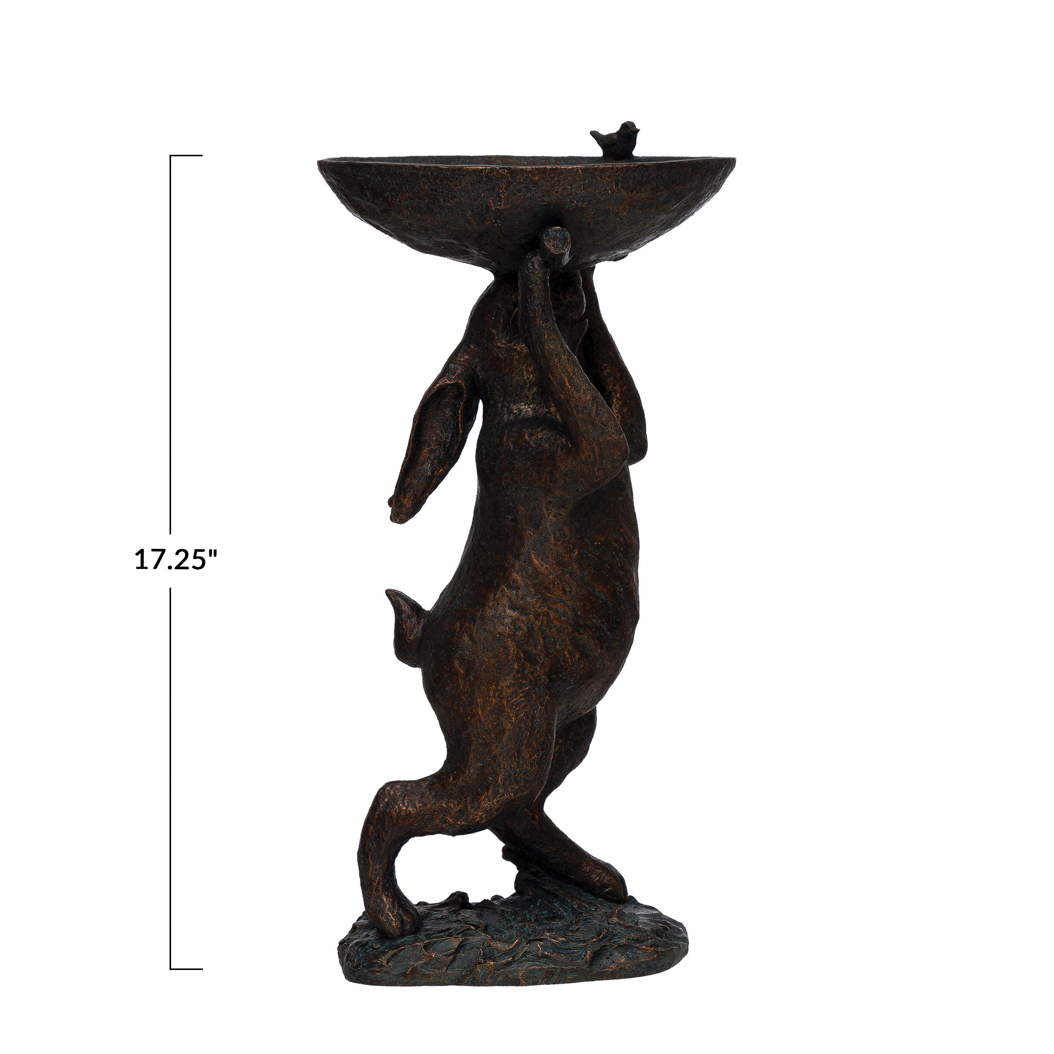 Storied Home Decorative Resin Rabbit Bird Bath, , large