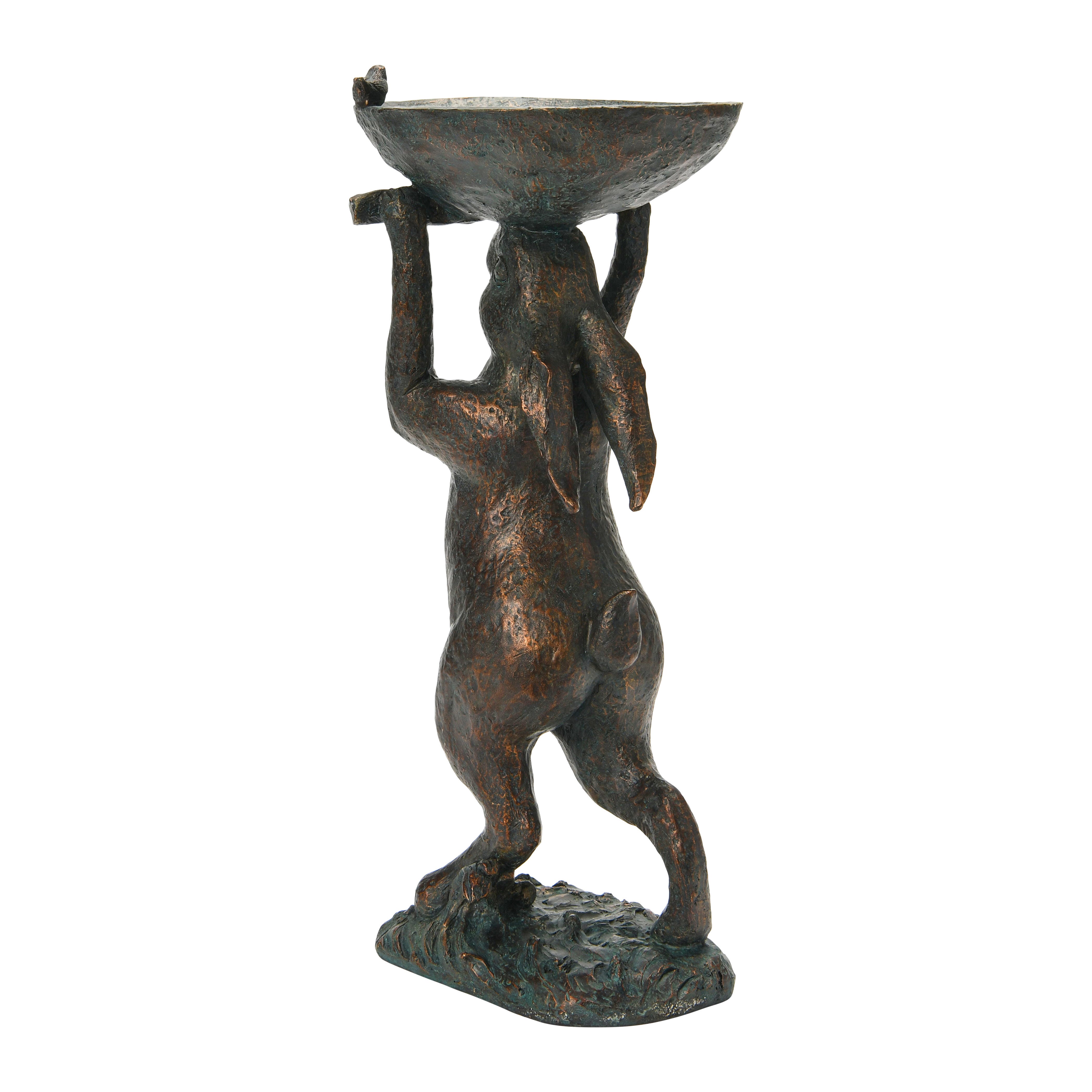 Storied Home Decorative Resin Rabbit Bird Bath, , large