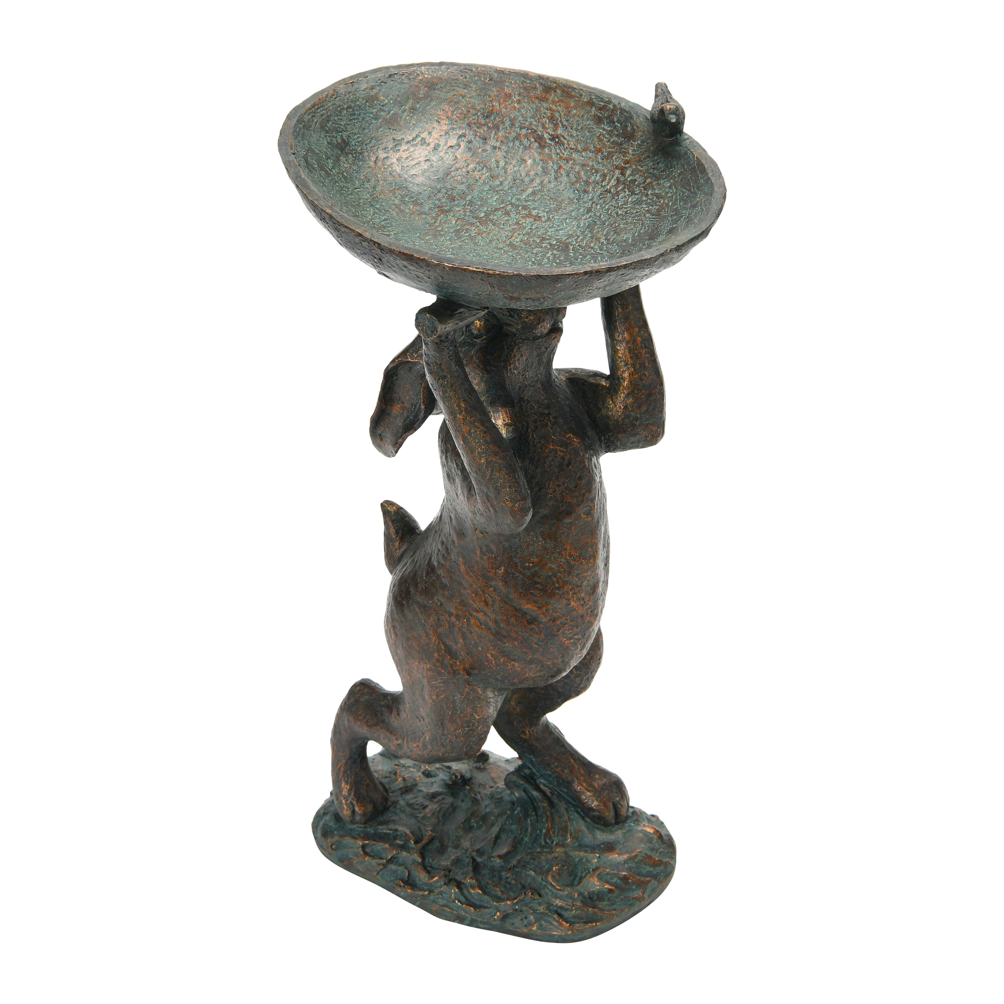 Storied Home Decorative Resin Rabbit Bird Bath, , large