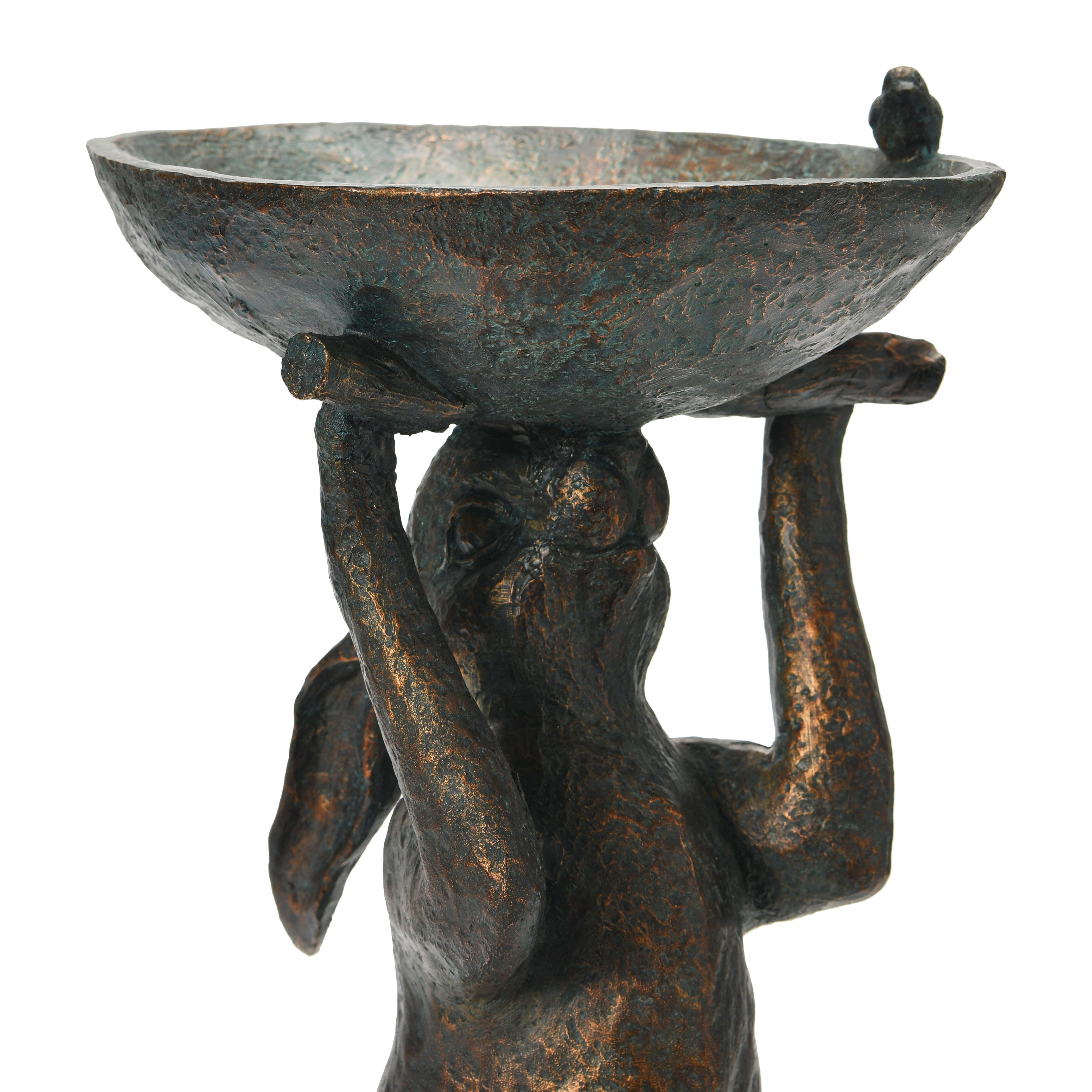 Storied Home Decorative Resin Rabbit Bird Bath, , large
