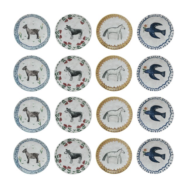 Storied Home Enchanted Fauna Hand-Painted Plates (Set of 4)