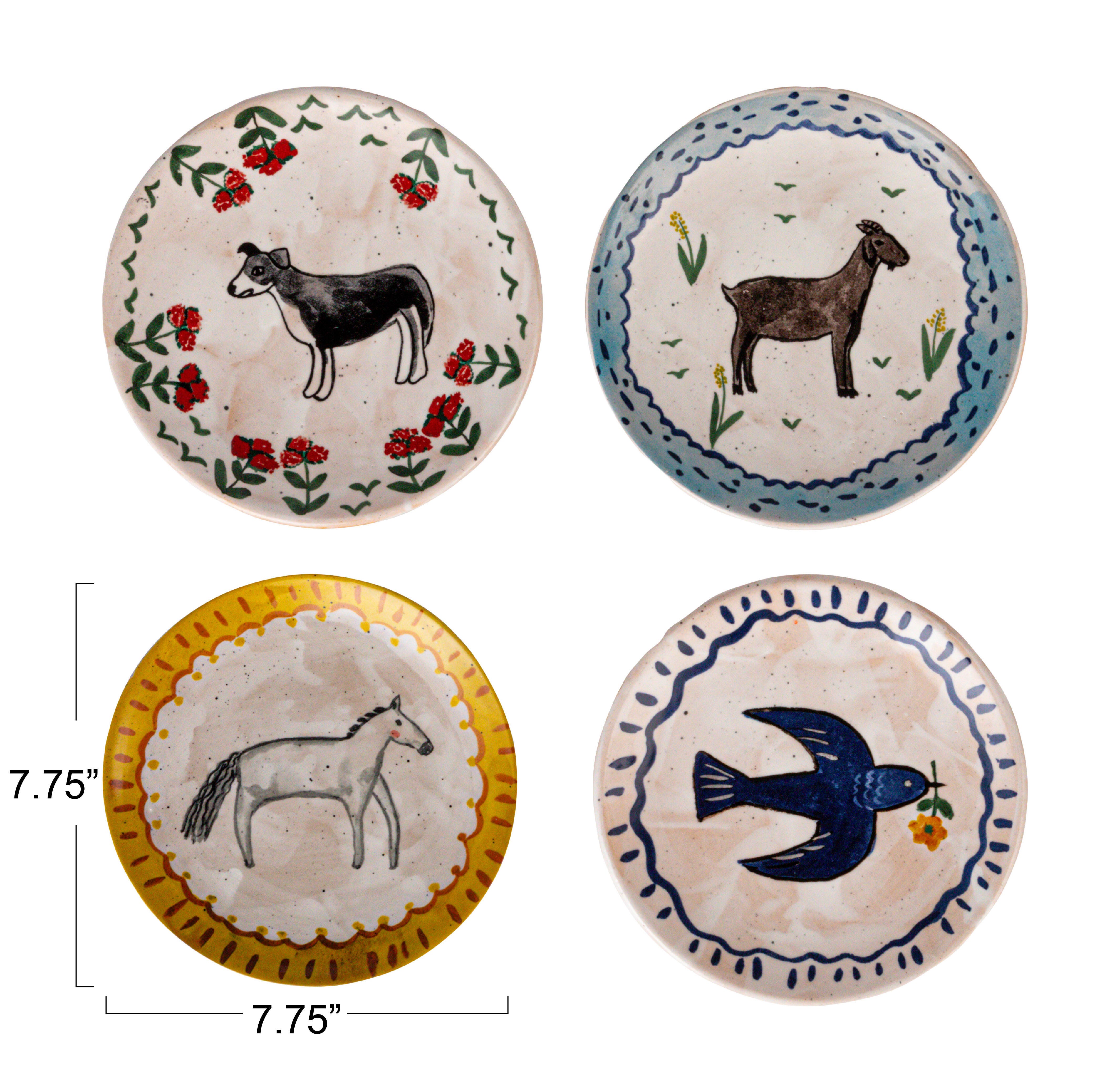Storied Home Enchanted Fauna Hand-Painted Stoneware Plates Set of 4, , large