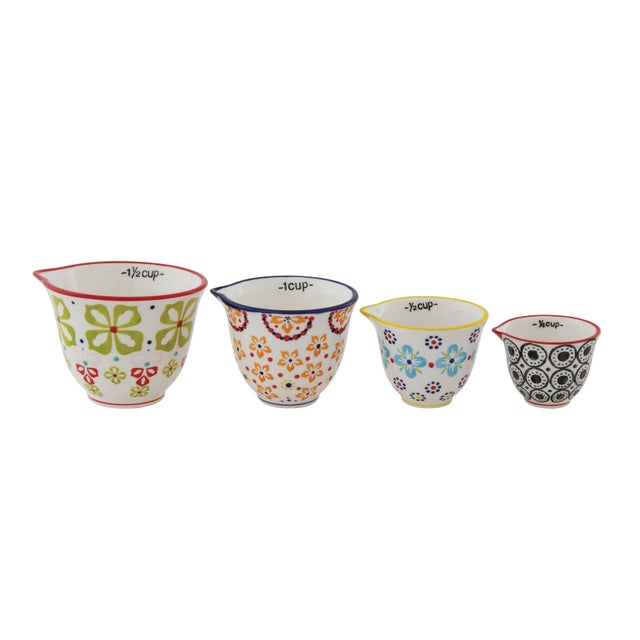 Storied Home Floral Stamped Measuring Cups (Set of 4)