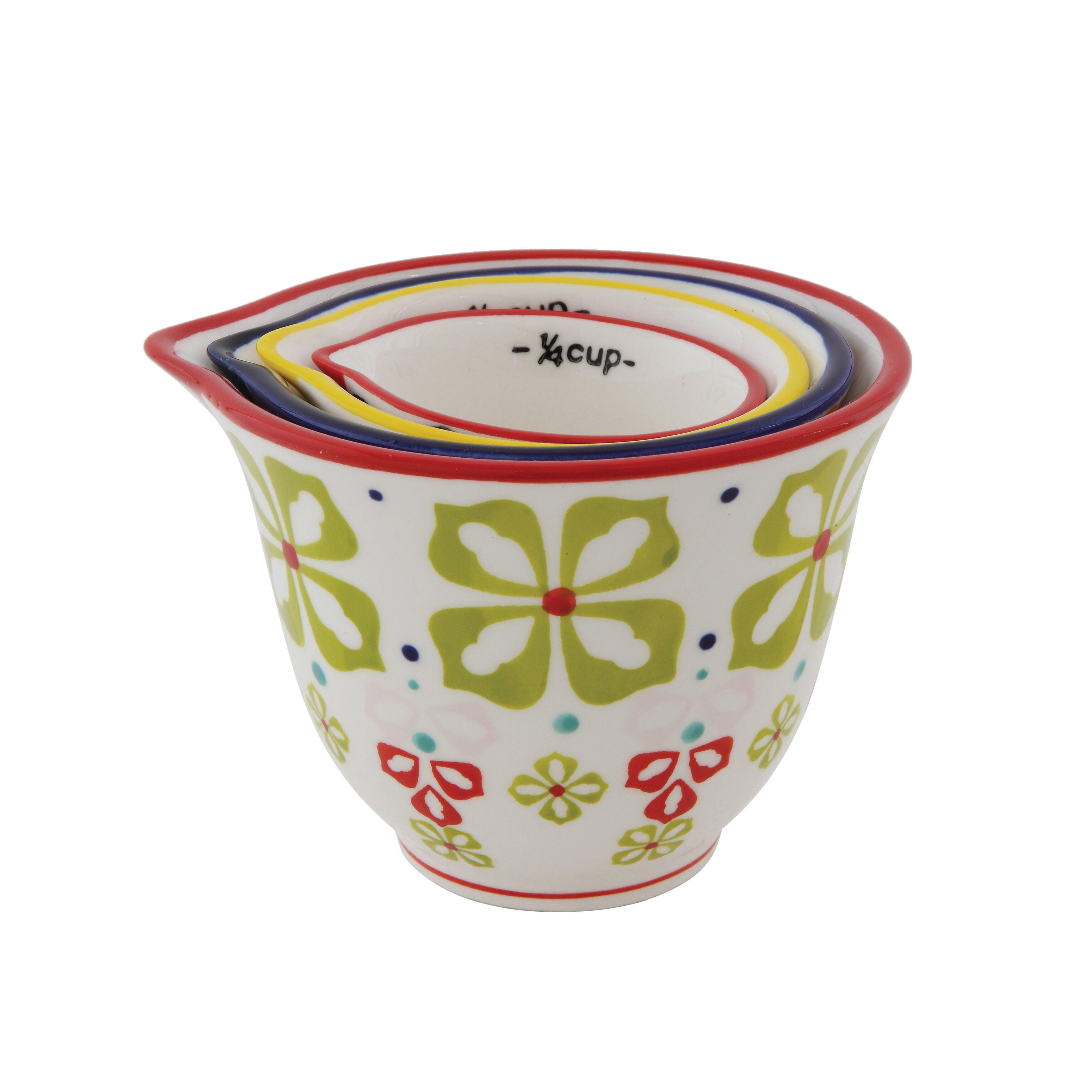 Storied Home Floral Stamped Stoneware Measuring Cups Set of 4, , large