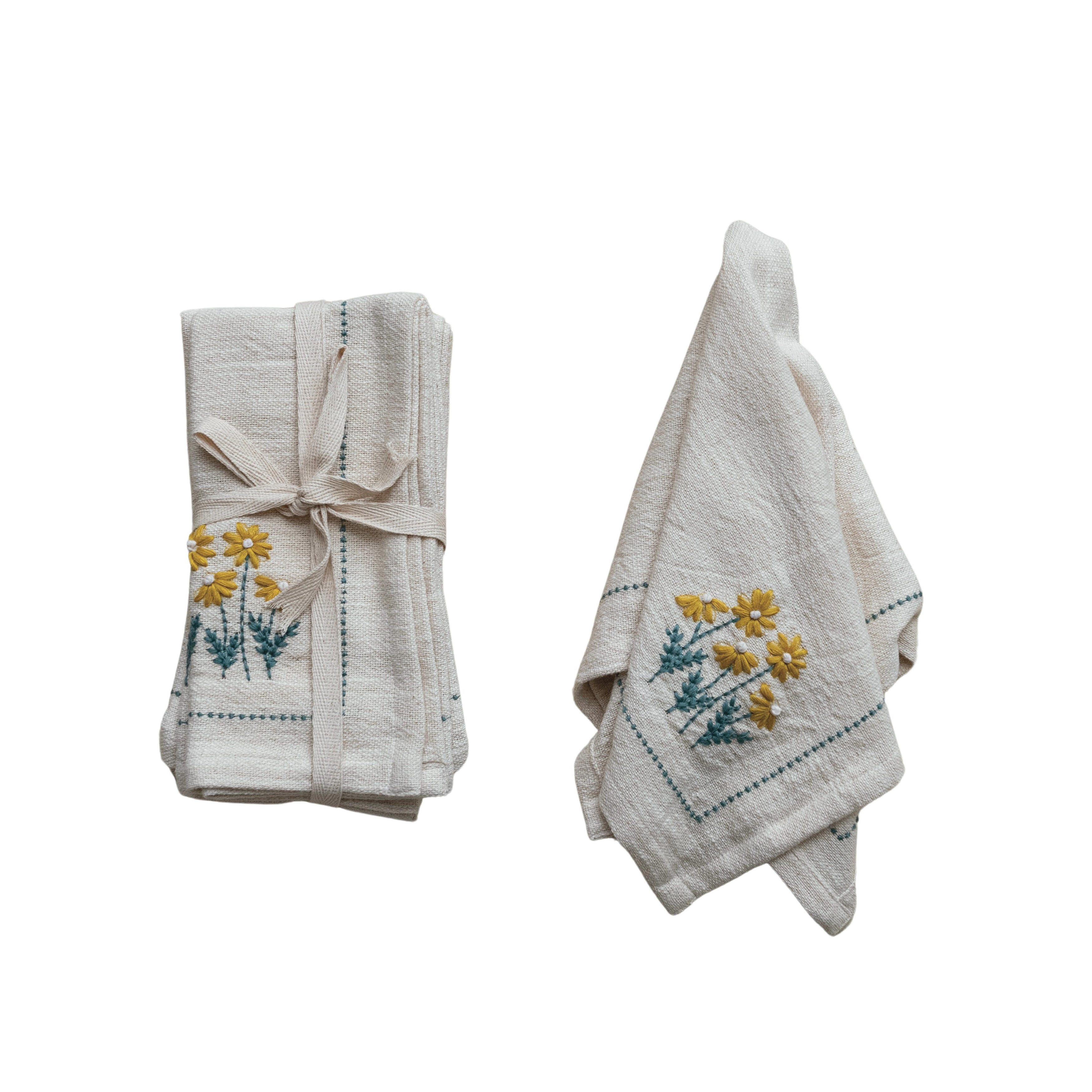 Storied Home Floral Hand-Embroidered Napkins Set of 4, , large