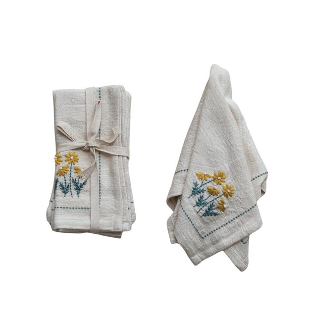 Storied Home Floral Hand-Embroidered Napkins Set of 4