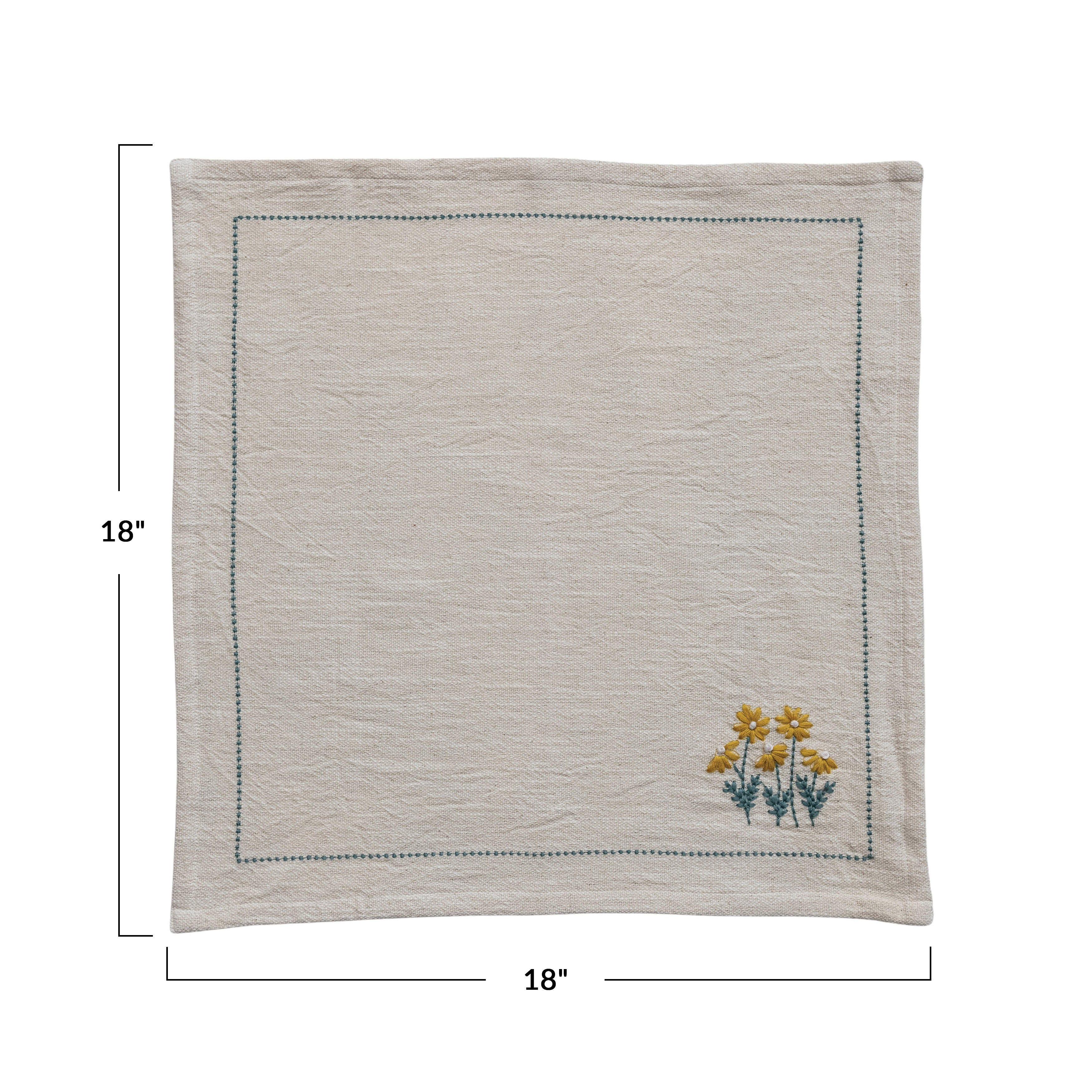Storied Home Floral Hand-Embroidered Napkins Set of 4, , large