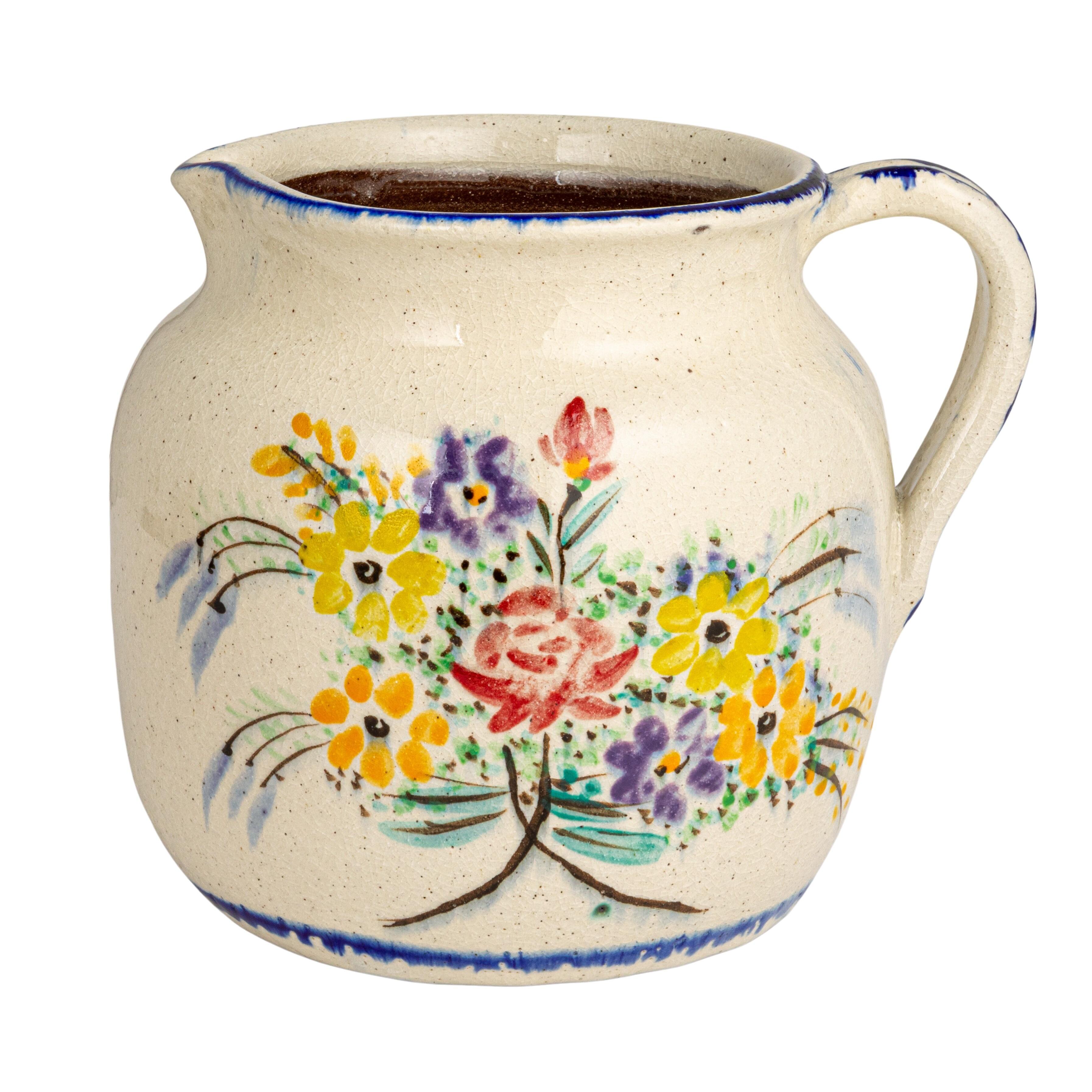 Storied Home Floral Terra-cotta Crackle Glaze Pitcher, , large