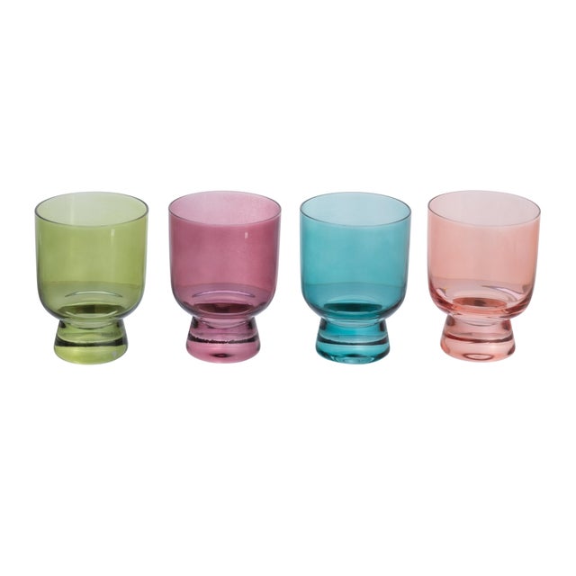 Storied Home Hand Blown Footed Drinking Glasses Set of 4
