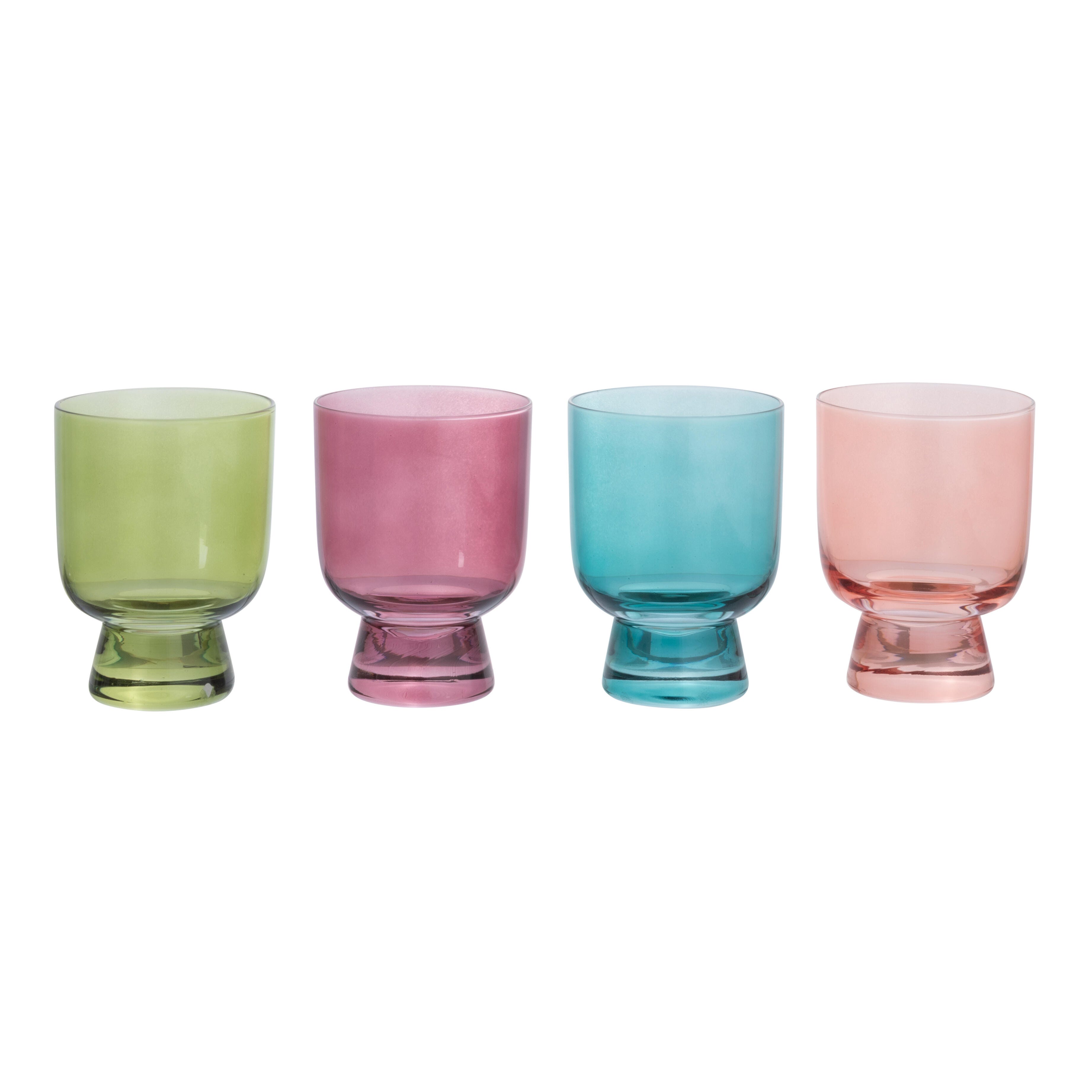 Storied Home Hand Blown Footed Drinking Glasses Set of 4, , large
