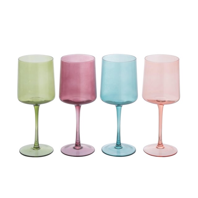Storied Home Hand Blown Stemmed Wine Glasses Set of 4