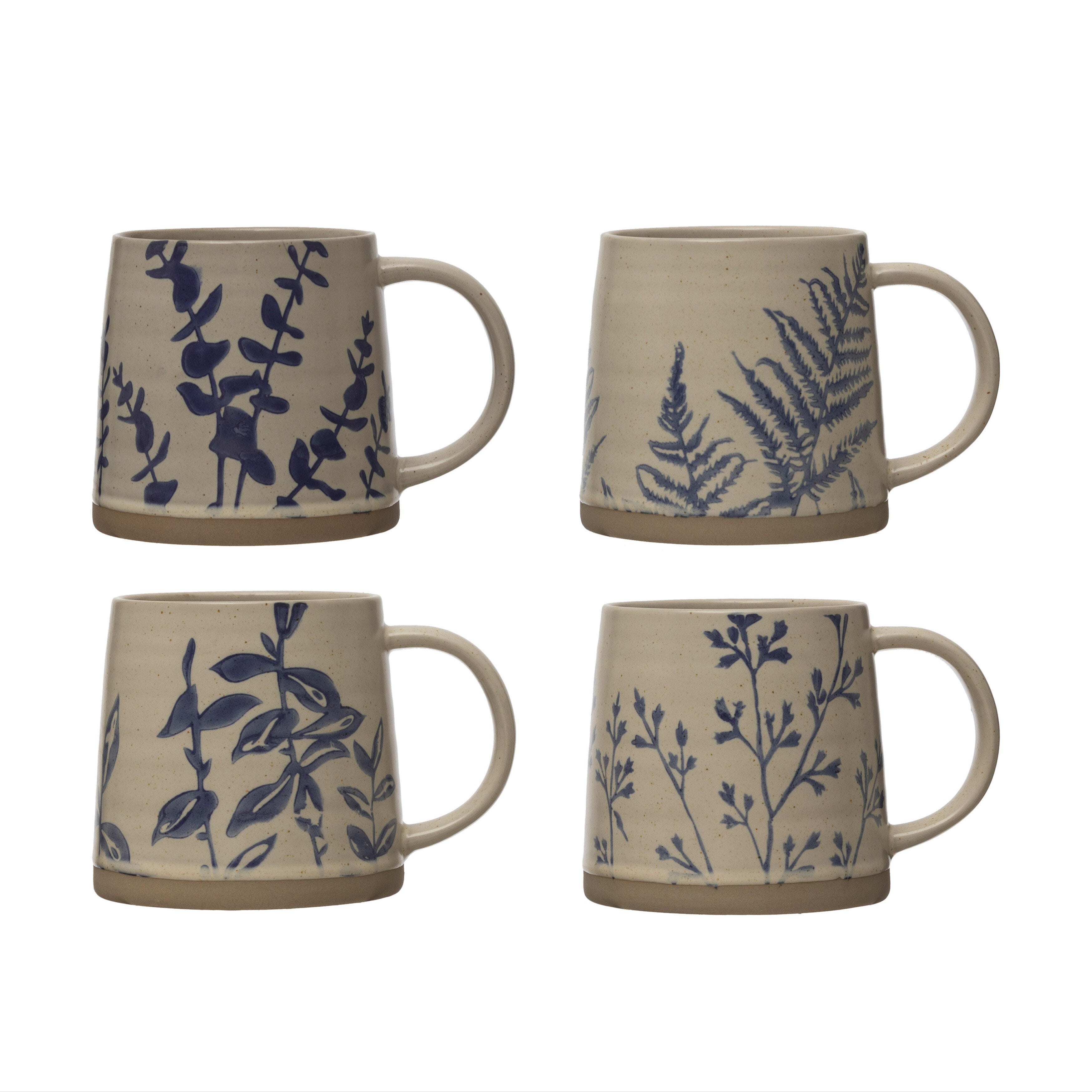 Storied Home Stoneware Hand Stamped Mug Set of 4, , large