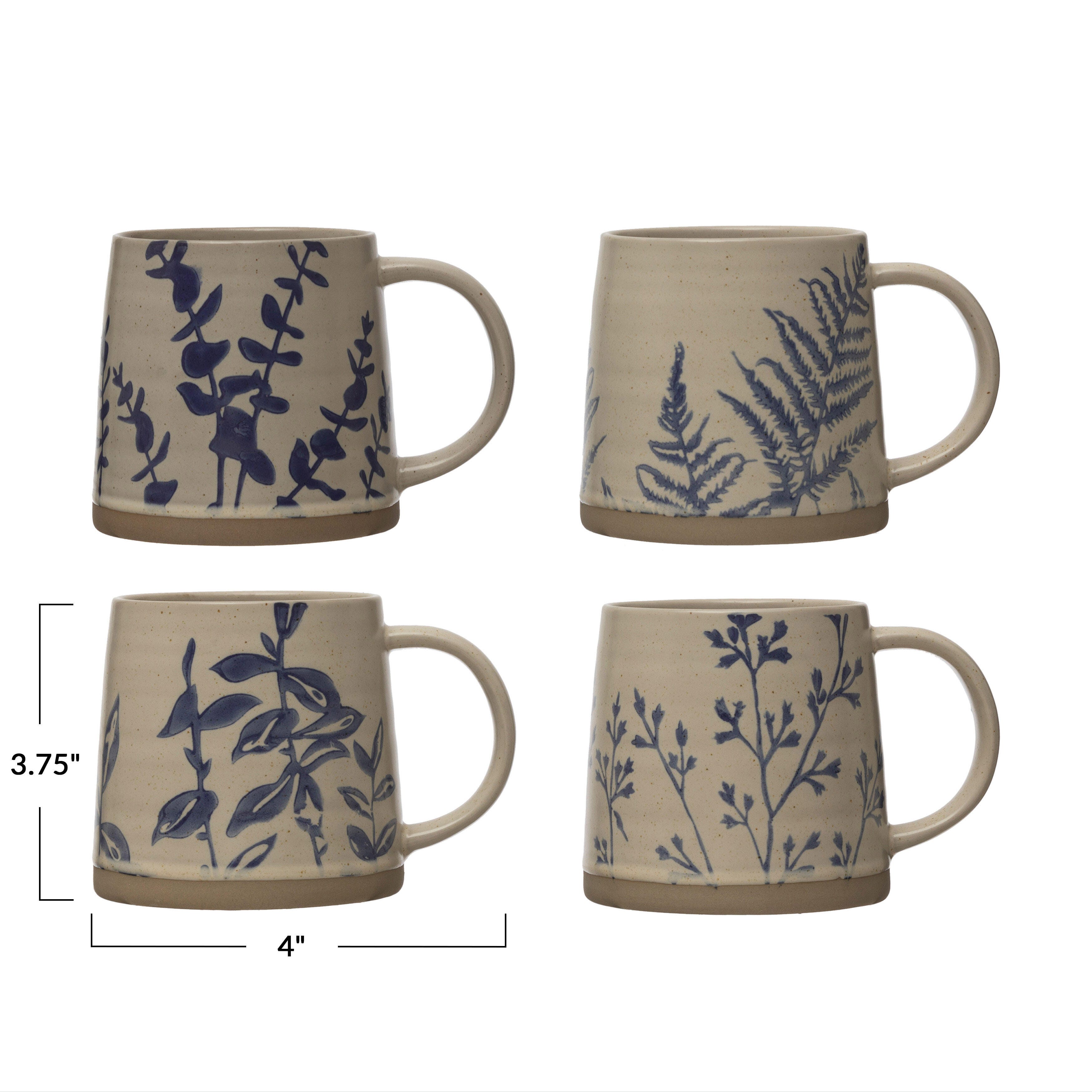 Storied Home Stoneware Hand Stamped Mug Set of 4, , large