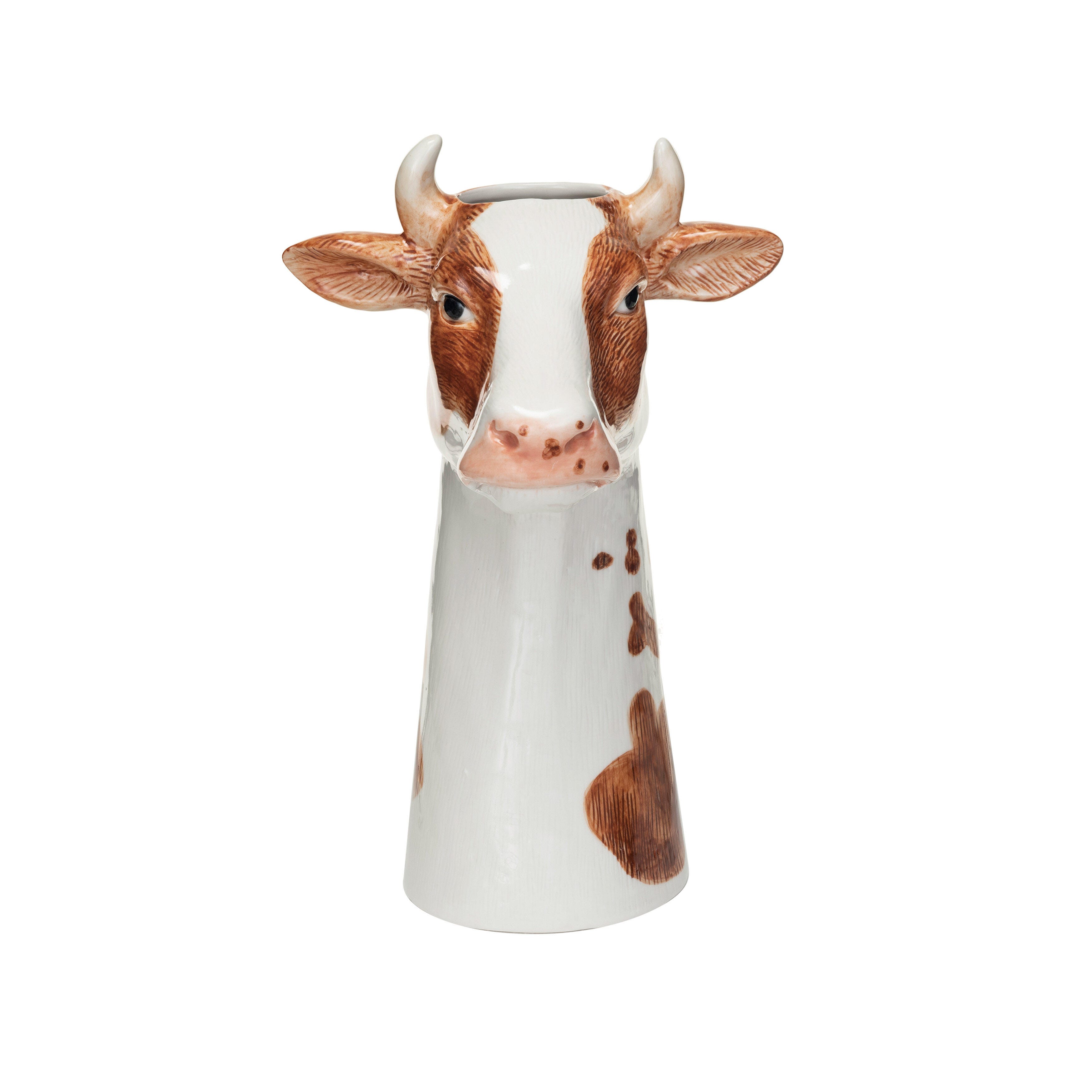 Storied Home Hand-Painted Decorative Stoneware Cow Vase, , grid