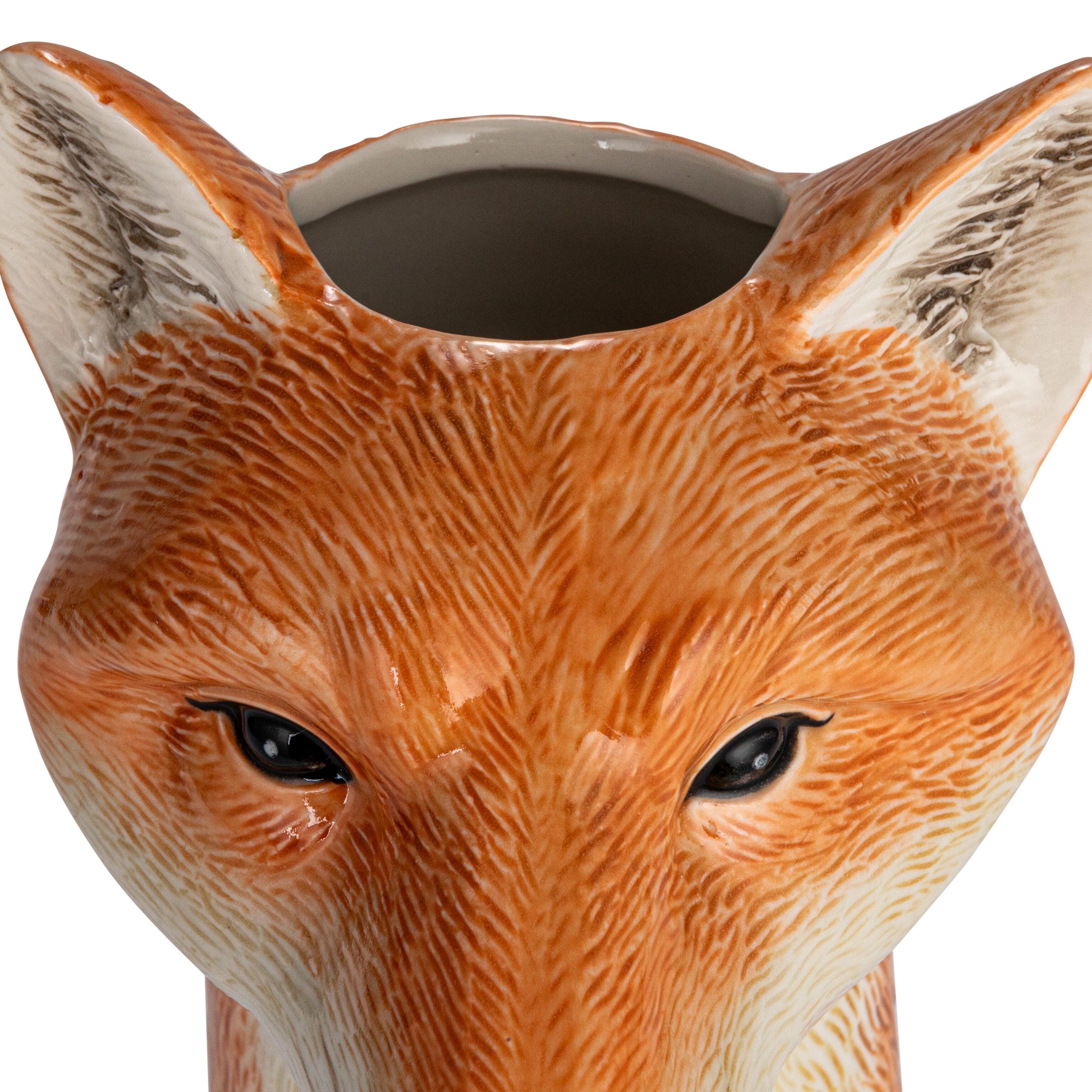 Storied Home Hand-Painted Decorative Stoneware Fox Vase, , large