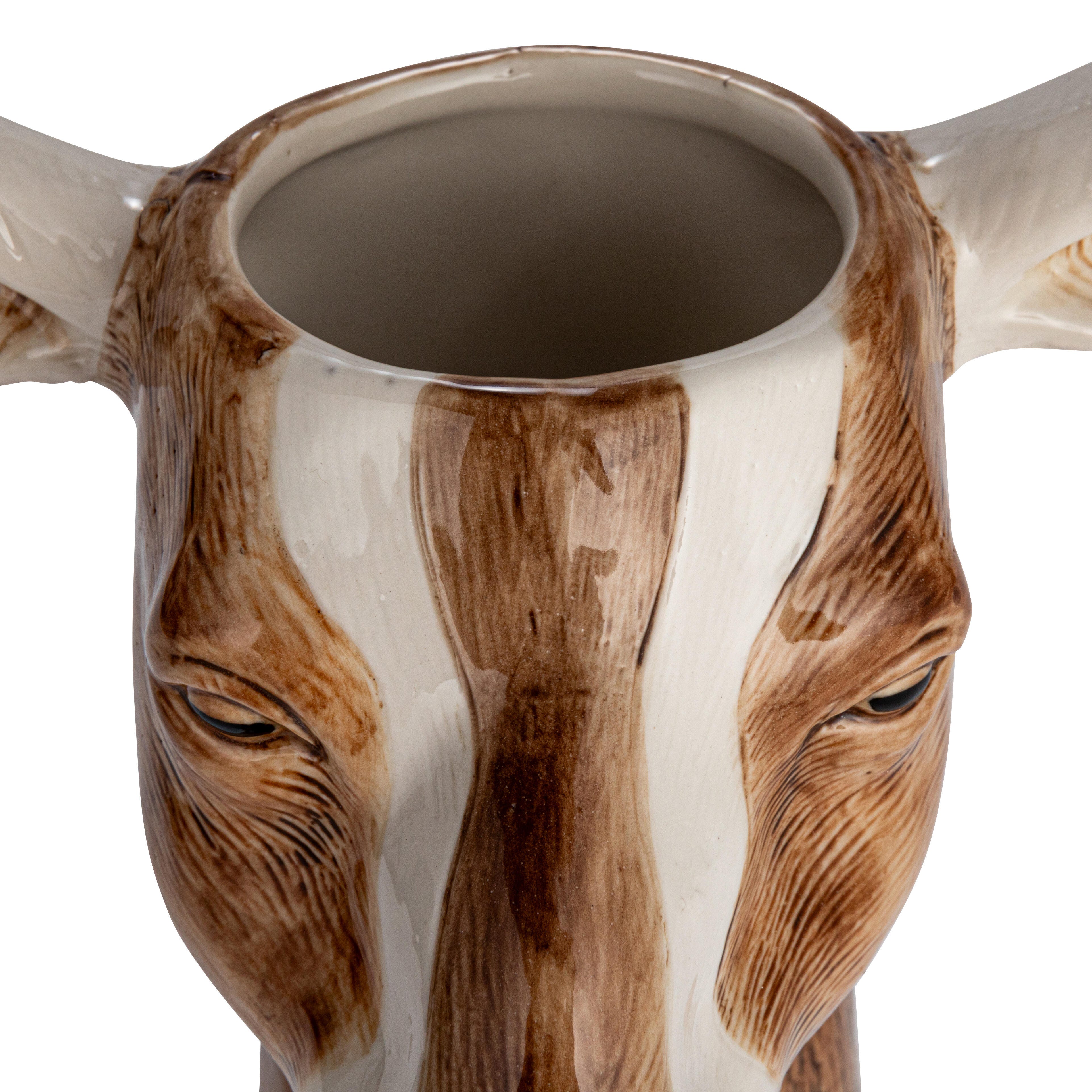 Storied Home Hand-Painted Decorative Stoneware Goat Vase, , large
