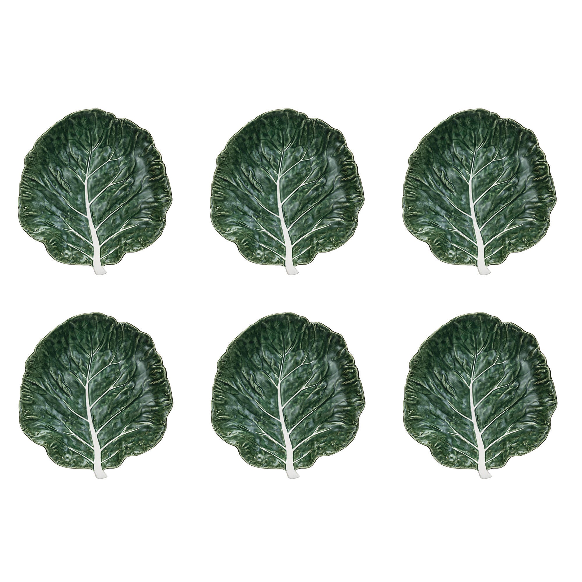 Storied Home Hand-Painted Embossed Stoneware Cabbage Plate Set of 6, , large