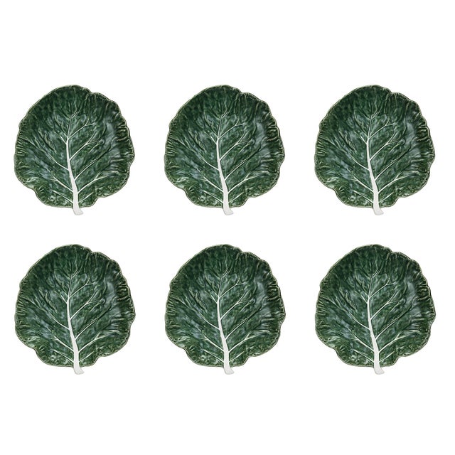 Storied Home Hand-Painted Embossed Cabbage Plate (Set of 6)