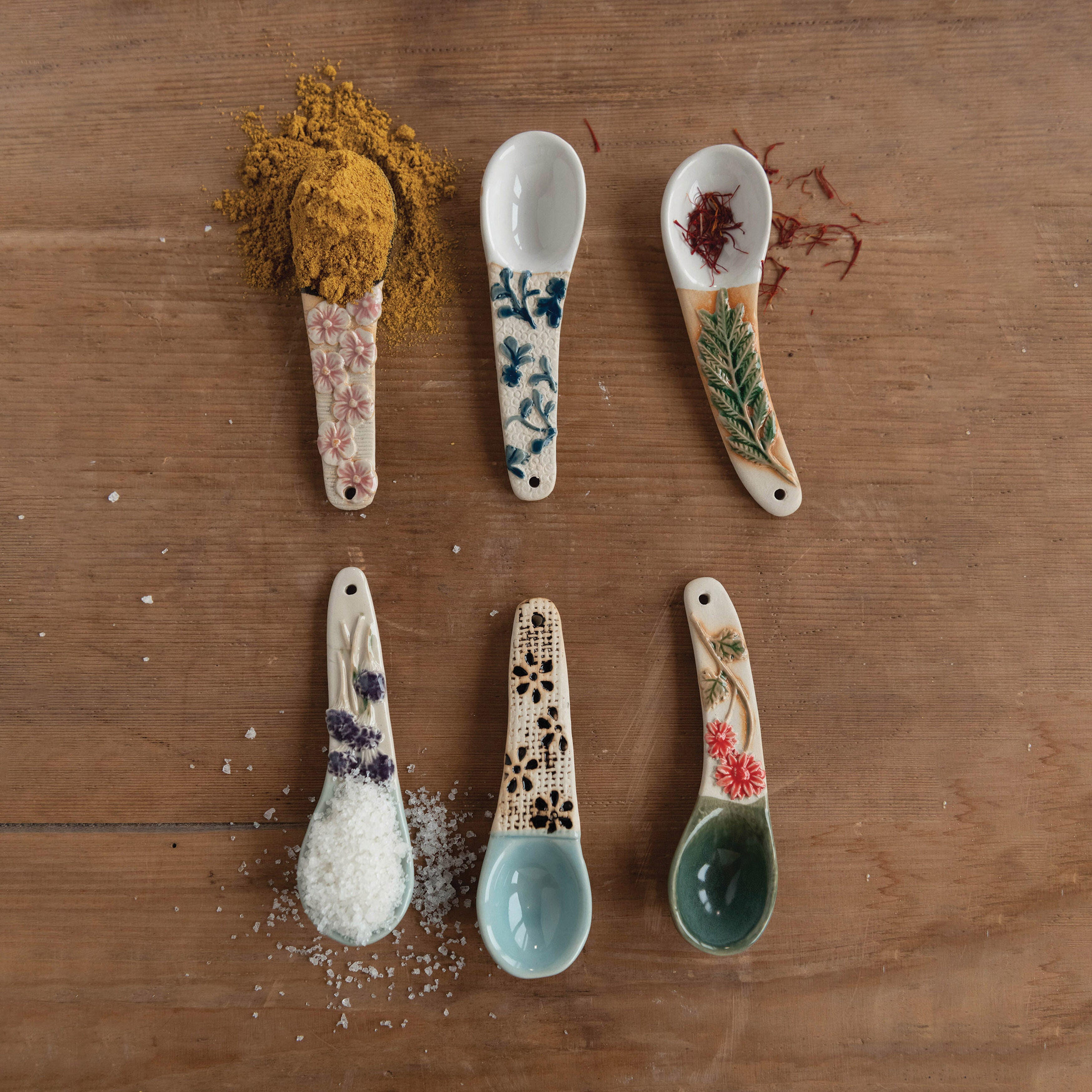 Storied Home Hand-Painted Stoneware Spoon Set of 6, , rollover