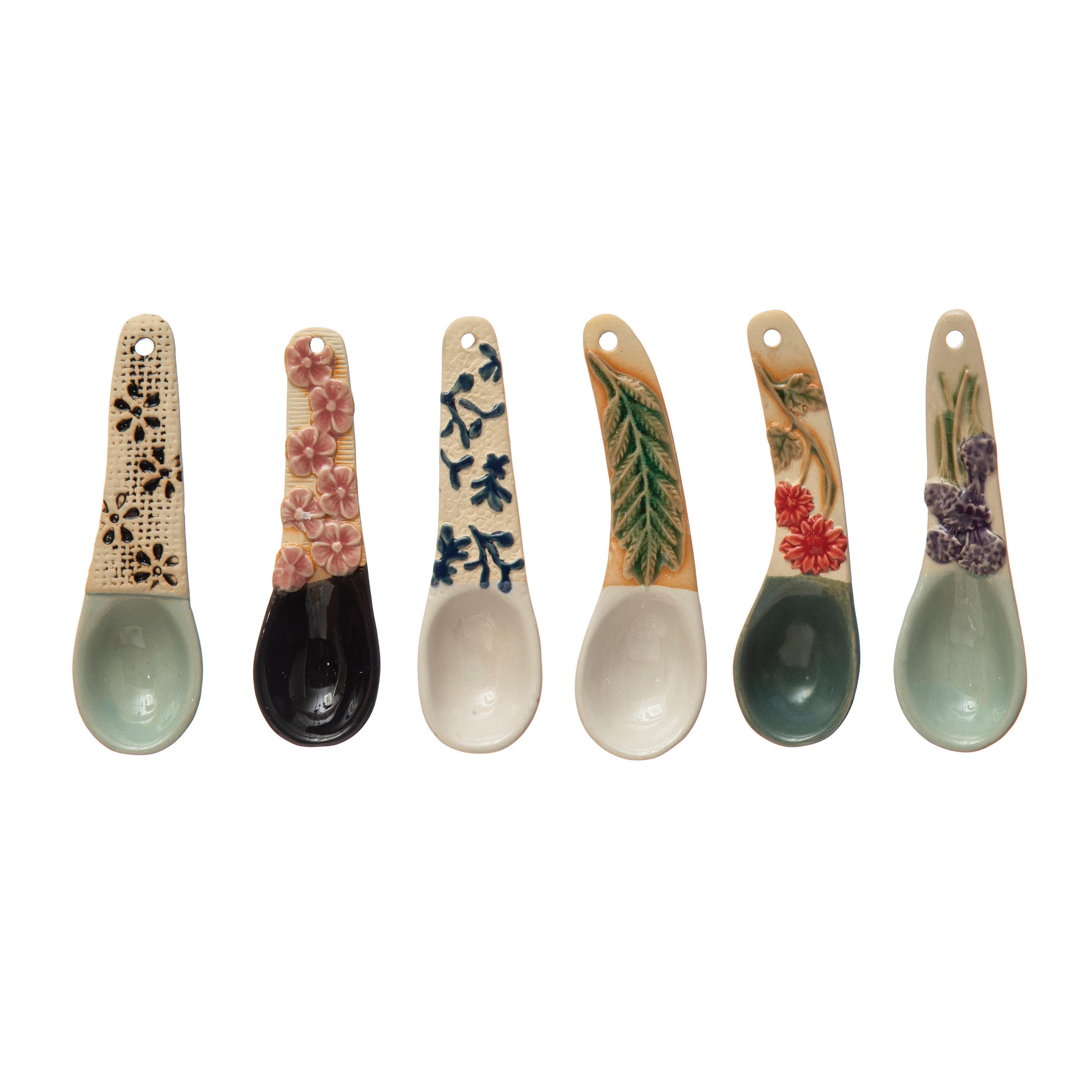 Storied Home Hand-Painted Stoneware Spoon Set of 6, , large