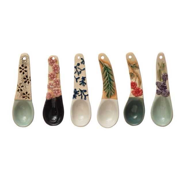 Storied Home Hand-Painted Stoneware Spoon Set of 6