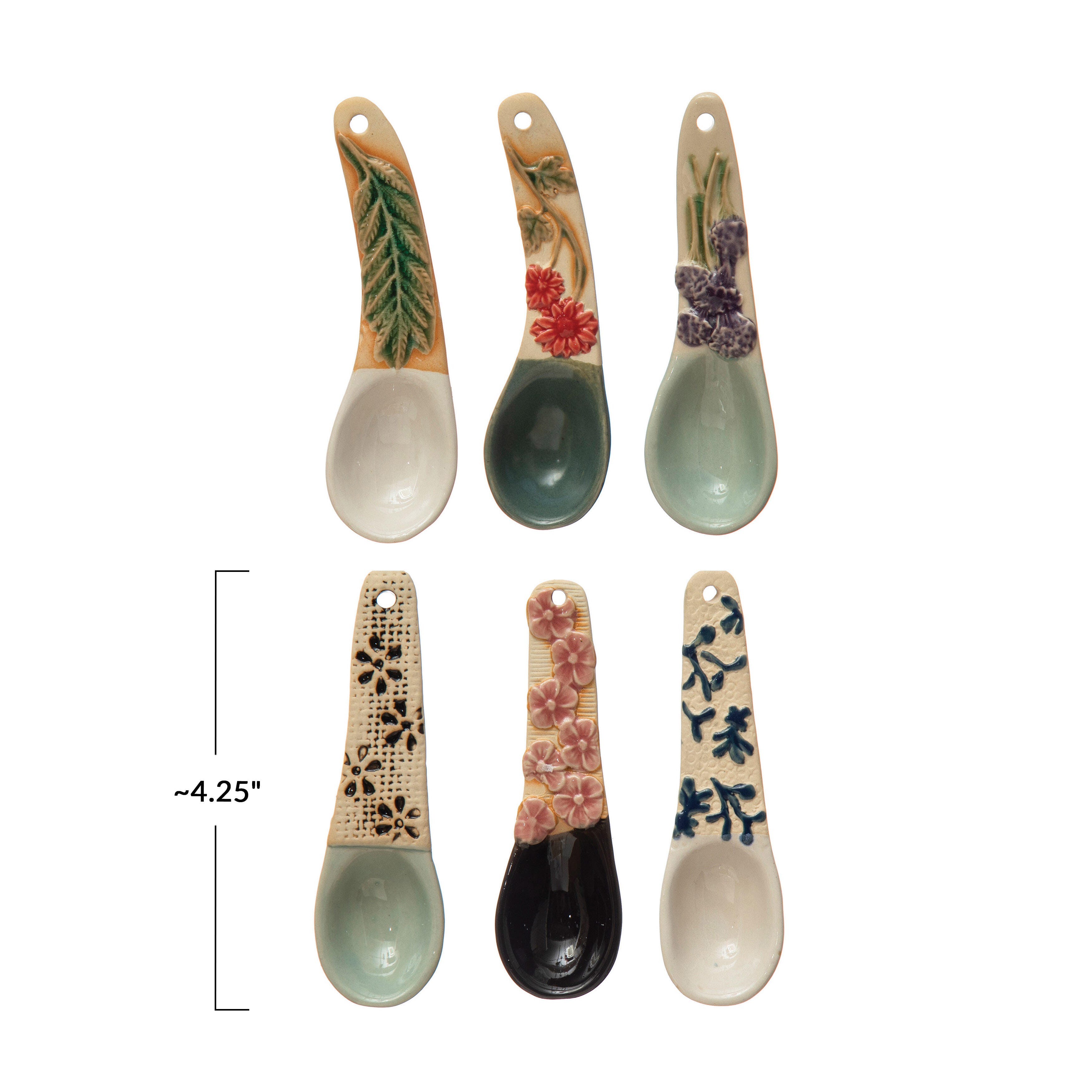 Storied Home Hand-Painted Stoneware Spoon Set of 6, , large