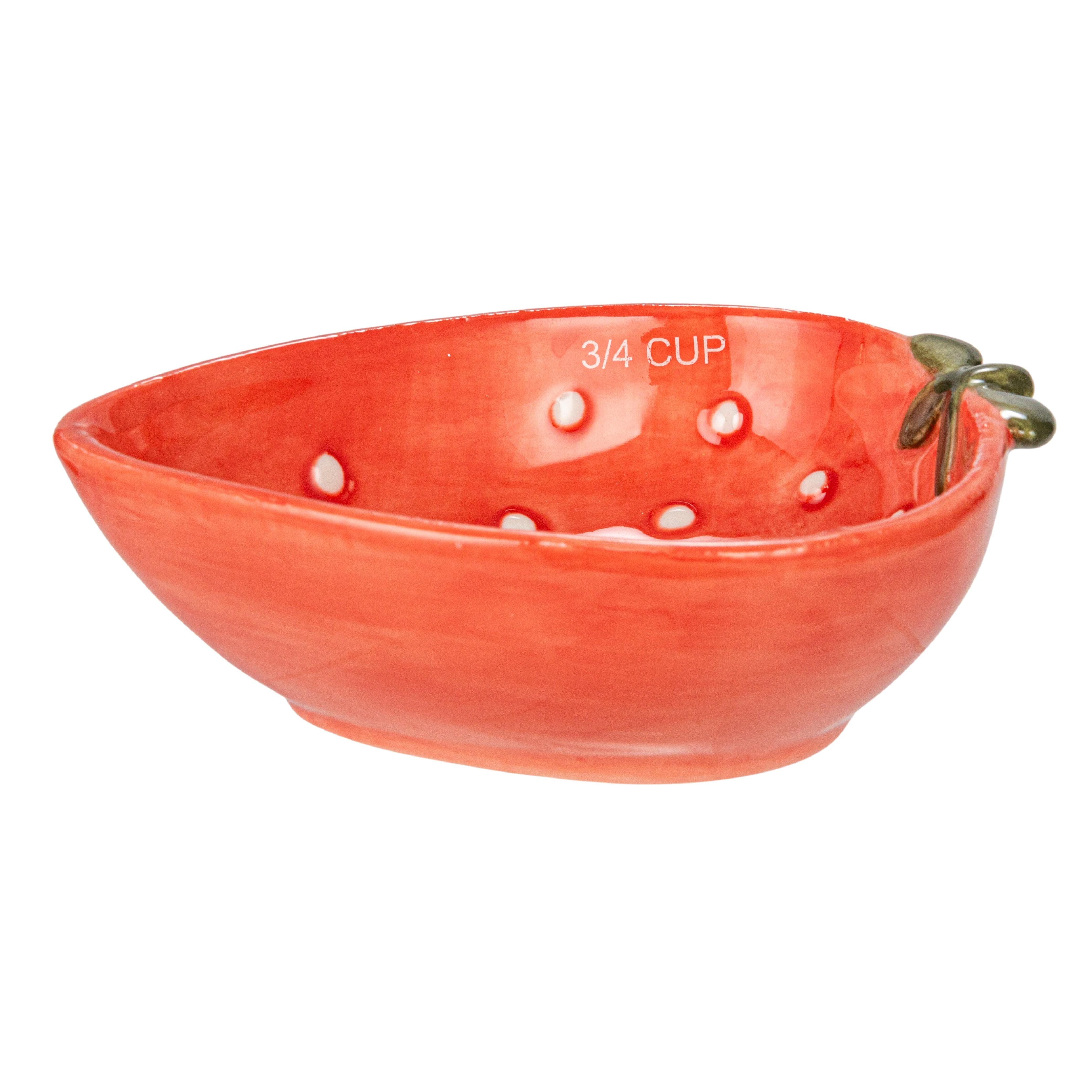 Storied Home Hand-Painted Strawberry Stoneware Measuring Cups Set of 4, , large