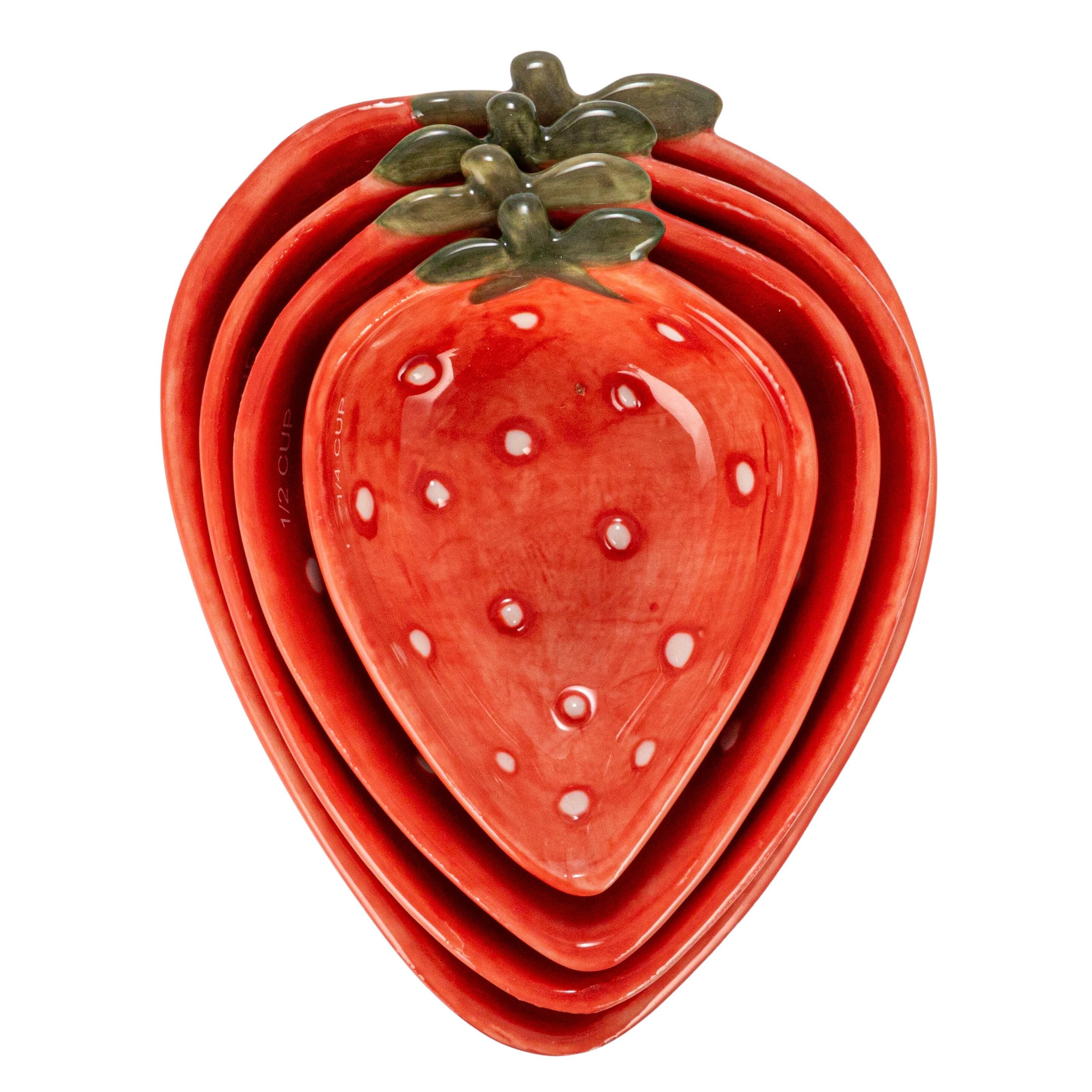 Storied Home Hand-Painted Strawberry Stoneware Measuring Cups Set of 4, , large