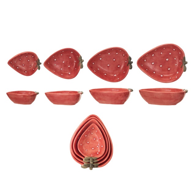 Storied Home Hand-Painted Strawberry Measuring Cups (Set of 4)