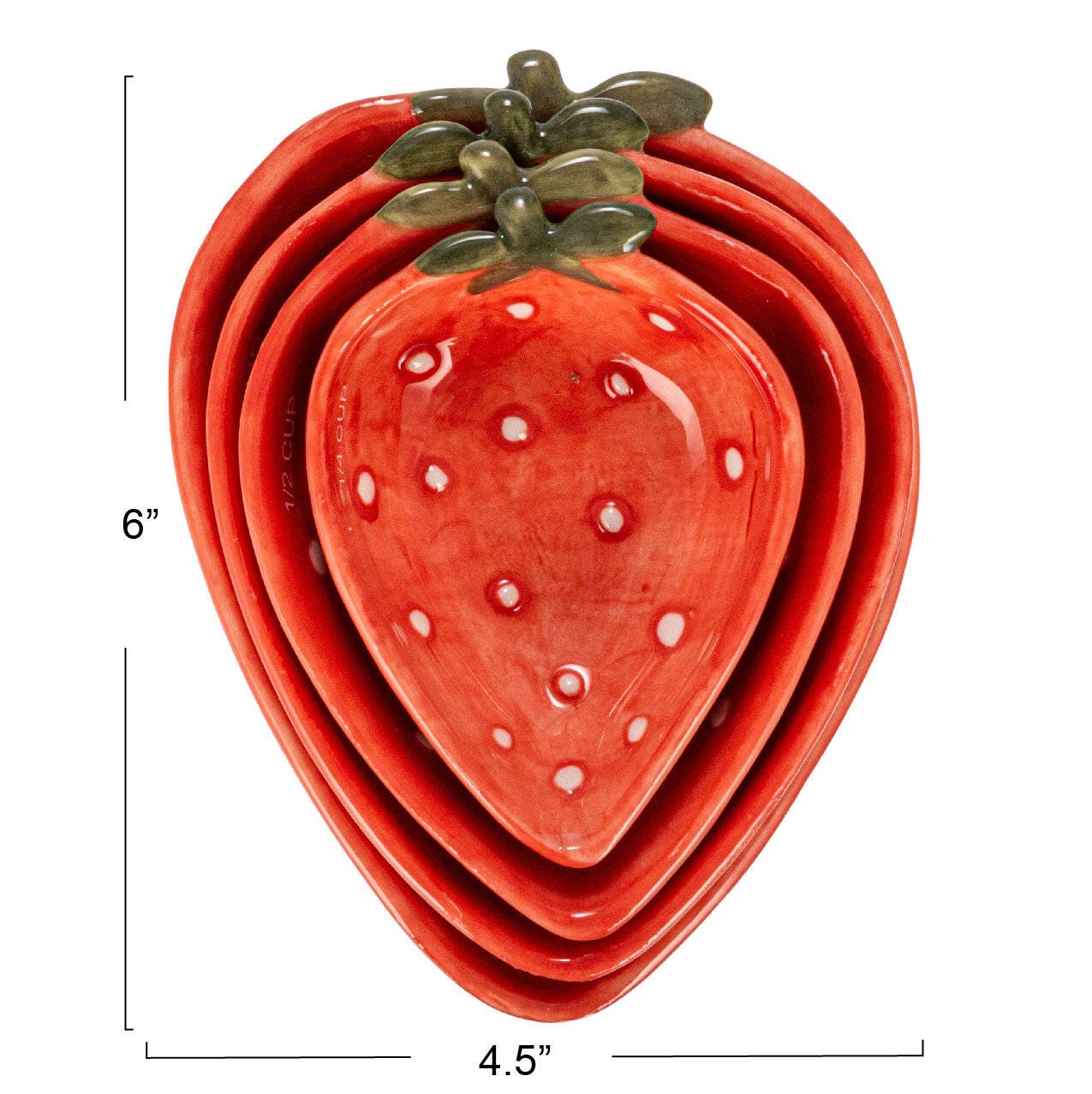 Storied Home Hand-Painted Strawberry Stoneware Measuring Cups Set of 4, , large